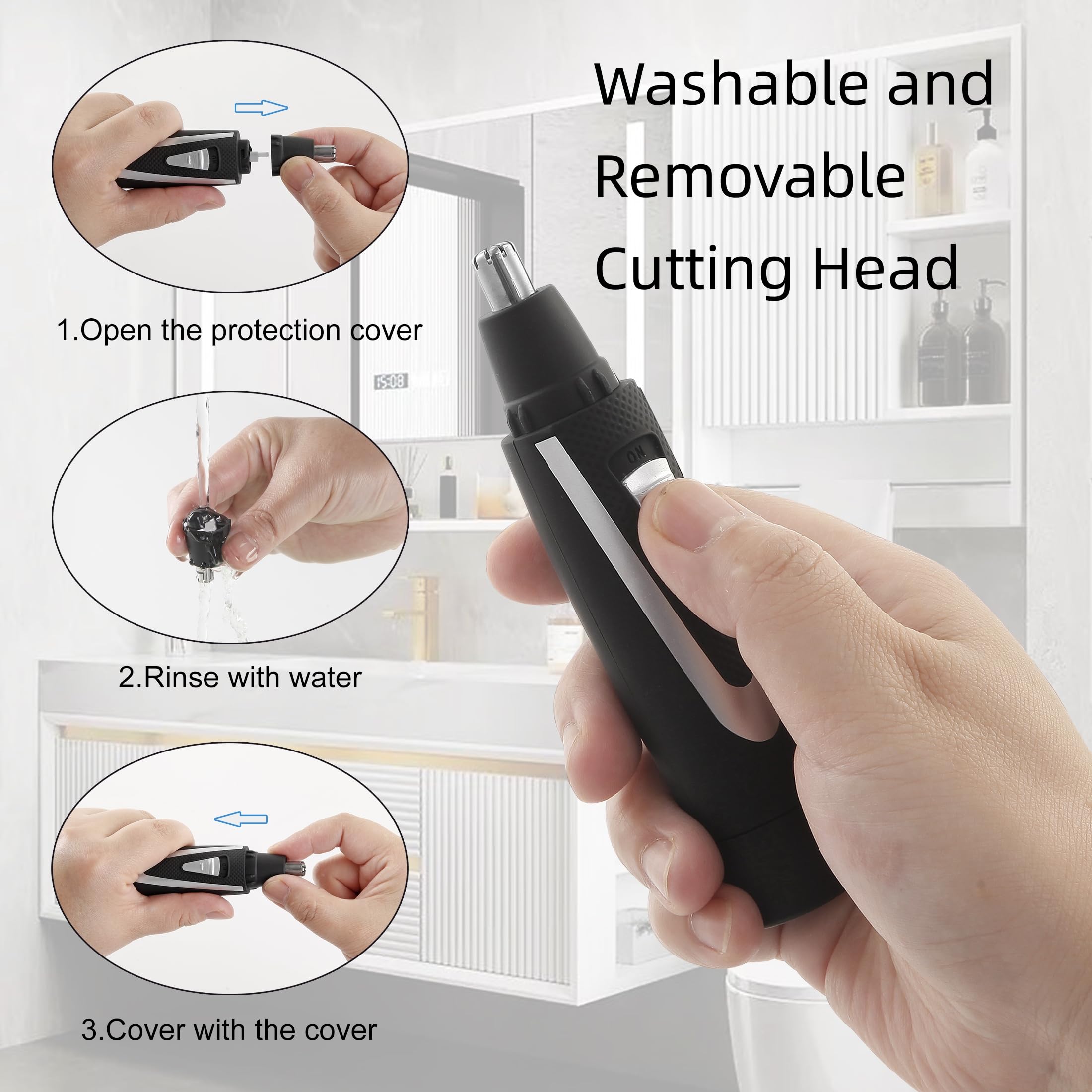 Ear and Nose Hair Trimmer Clippers: 2025 Professional Painless Eyebrow & Facial Hair Trimmers Remover for Men Women, Battery Operated Nasal Clipper, Dual Edge Waterproof Blades for Clean,Black