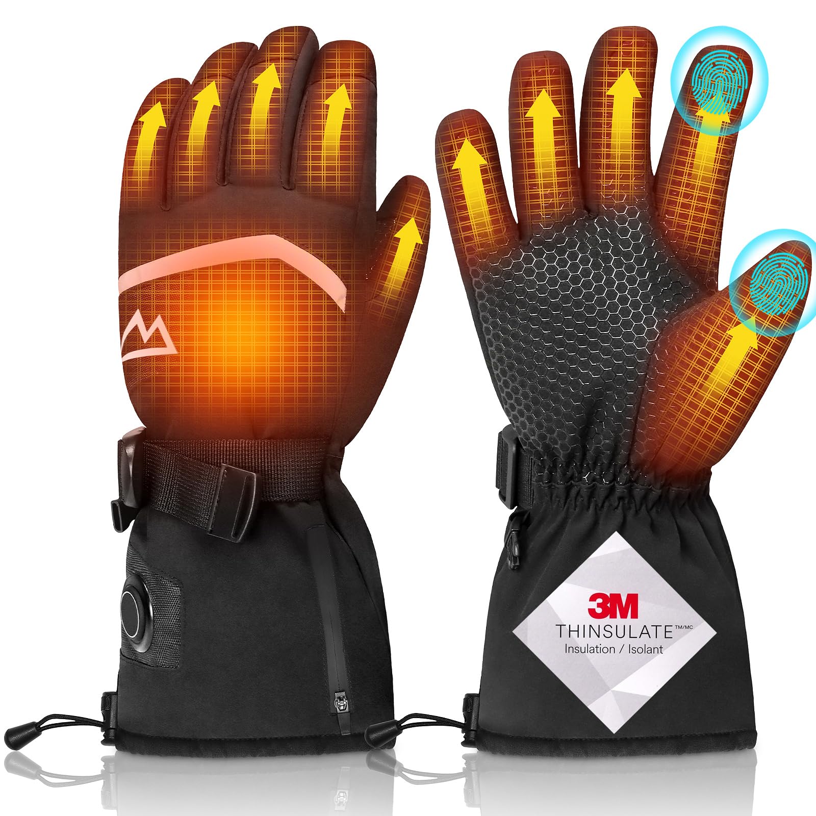Loowoko Guantes Calefactables con batería 7.4v 3000mah × 2, 3 Niveles de Calentamiento, Impermeables, Pantalla táctil, Guantes calefactables USB para Trabajo al Aire Libre, Moto, Bicicleta, esquí