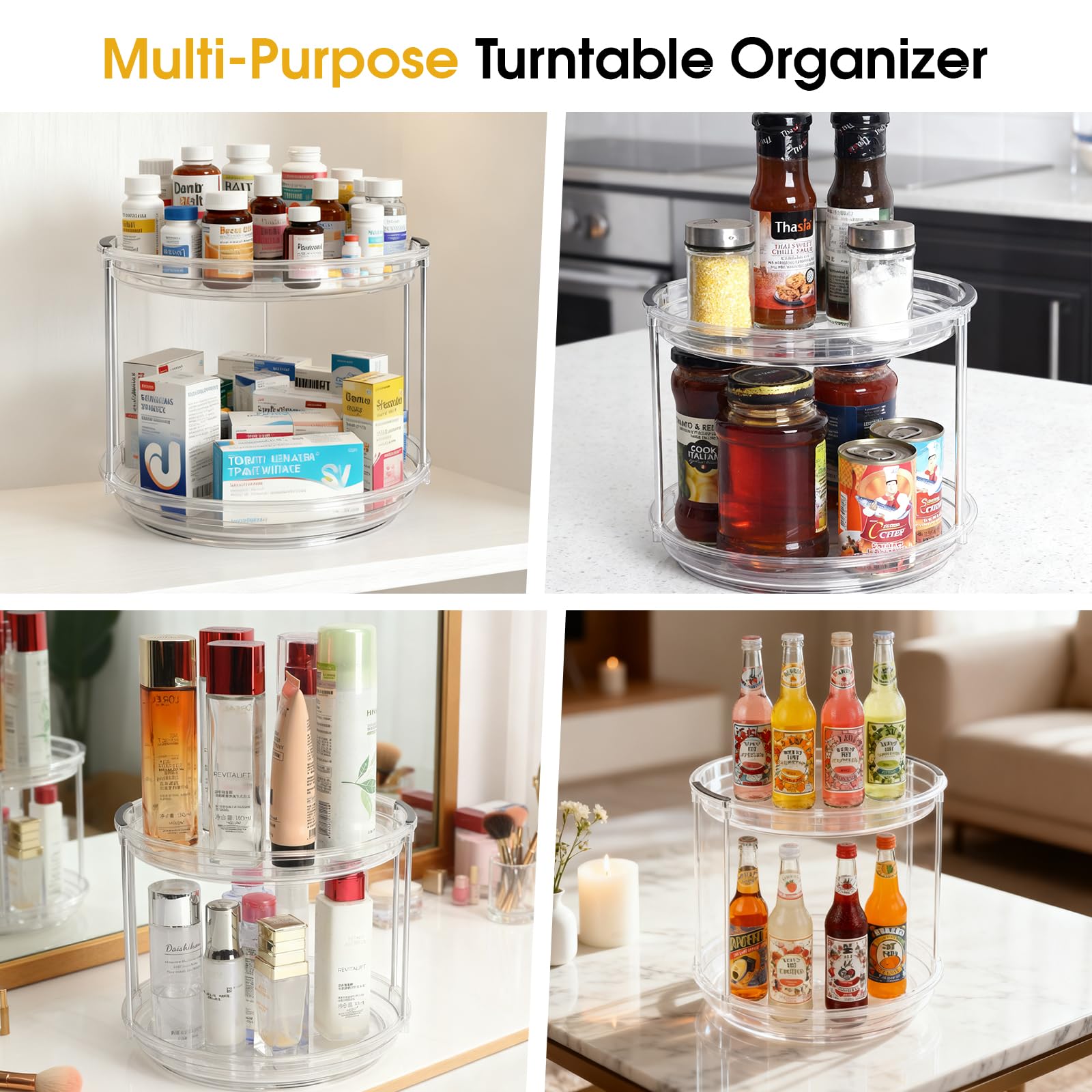 Confezione da 2 organizer per armadietto dei medicinali, organizer rotativo per medicine e bottiglie di vitamine, organizer sotto il lavandino per medicine, armadietto da bagno, facile da montare