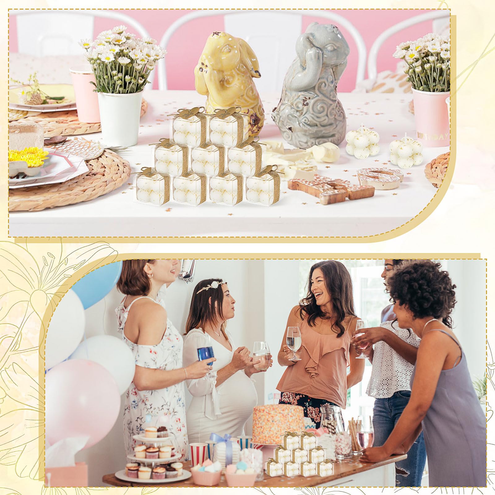 Set di 30 candele profumate a bolle con biglietti e fiori secchi – Mini piccole candele fai da te per matrimonio, battesimo, baby shower, compleanno, addio al nubilato, scatole regalo con biglietto di