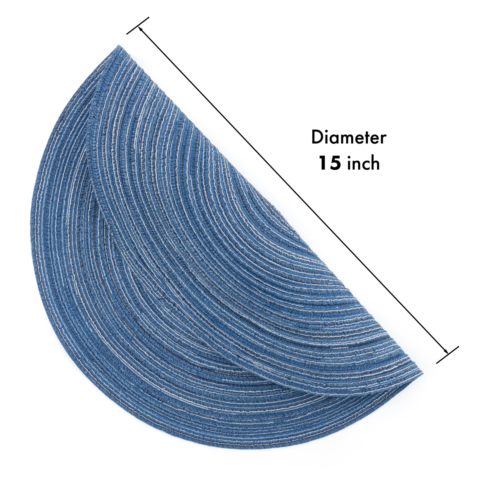 Winknowl Round Braided Placemats Set of 6 Washable Woven Heat Resistant Table Mats for Kitchen Dining Tables 15 inch Round Place Mats (Seascape Blue,6)