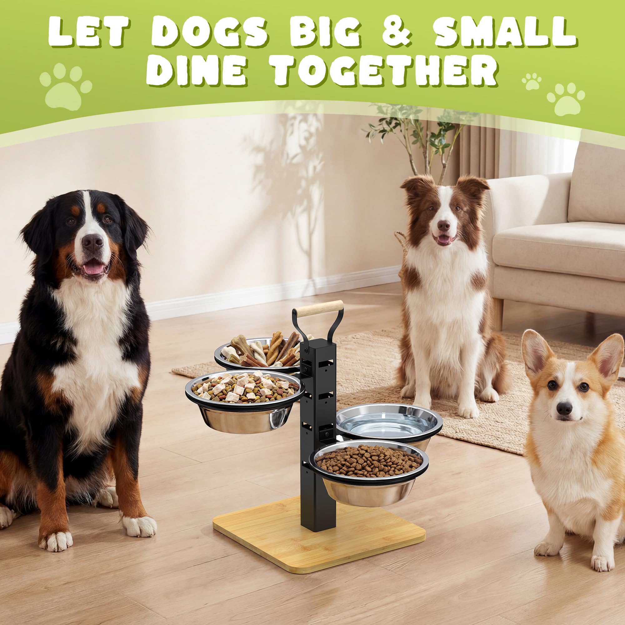 Support de gamelles surélevées pour chien – 4 hauteurs – Gamelle surélevée pour chien de grande taille – Station d'alimentation pour chien – Ensemble de gamelles et d'eau pour chien avec