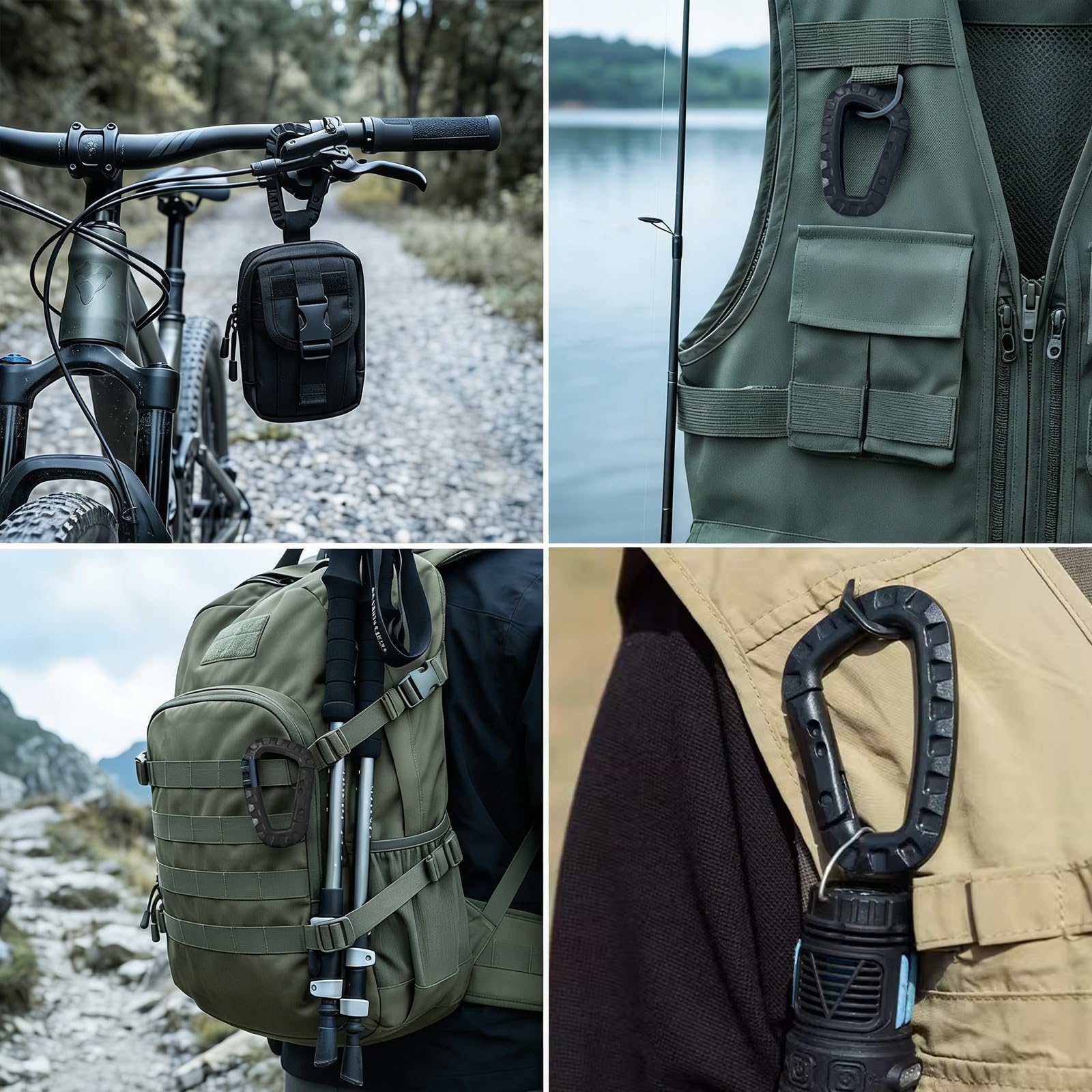 Mousquetons en Plastique – Lot de 5 – Mousqueton Tactique Militaire Noir avec Fermeture à Ressort, Léger et Polyvalent pour Camping, Randonnée, et Activités Extérieures- Forme de D, Carabiner