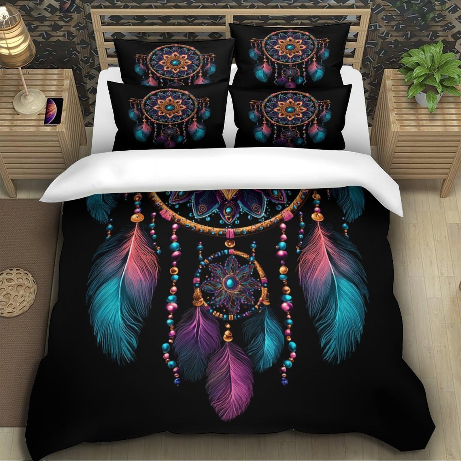 3D Bedruckte Traumfänger Bettbezug Microfaser Schlafzimmer Deko Traumfänger Bettwäsche Set Hautfreundlich Atmungsaktiv Geschenk King（220x240cm）