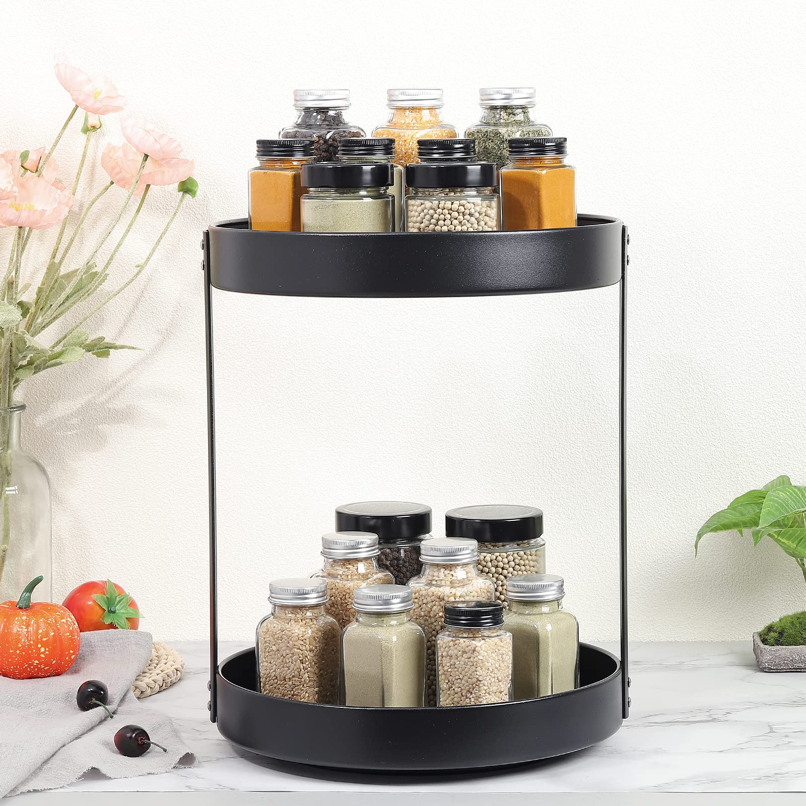 sourcing map Lazy Susan Organiseur 2 Niveau Plateau Tournant Rotatif Noir