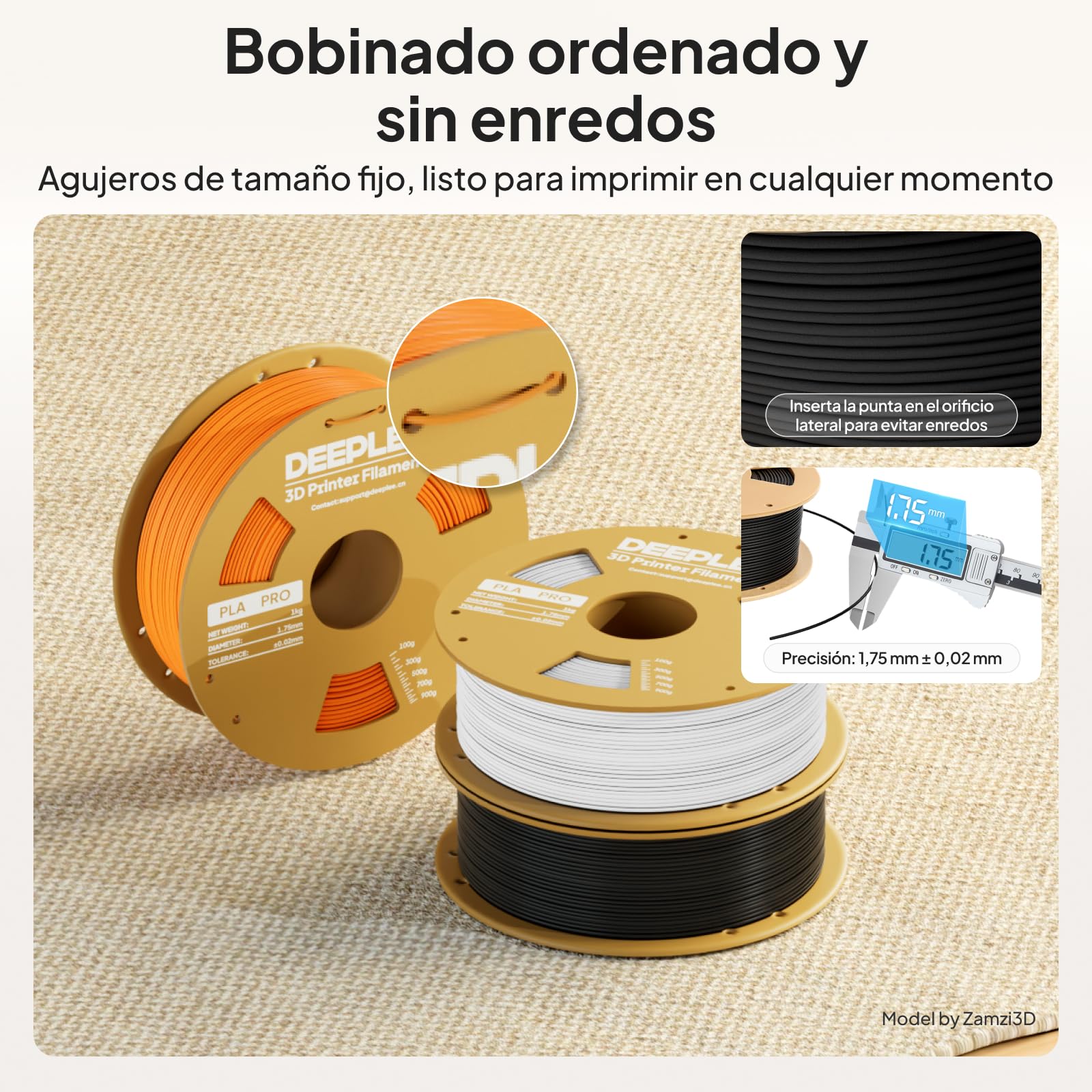 DEEPLEE PLA Pro 1.75 mm, Kit 4 Bobinas, 4 colores | Amarillo, Naranja, Azul Cielo y Verde, Alta tenacidad. Precisión ±0.02 mm. Bobinado preciso. Compatible con FDM