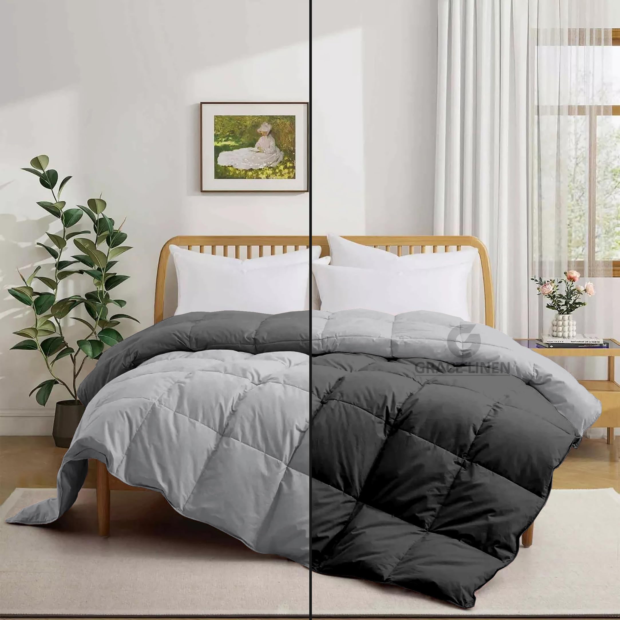 500 GSM Winter Comforter Double Bed Size (90"X100") - Unique Design Heavy Winter Comforter 500 GSM Microfiber Fill - Duvet/Blanket Double Bed - Dark Grey/Silver Grey Color