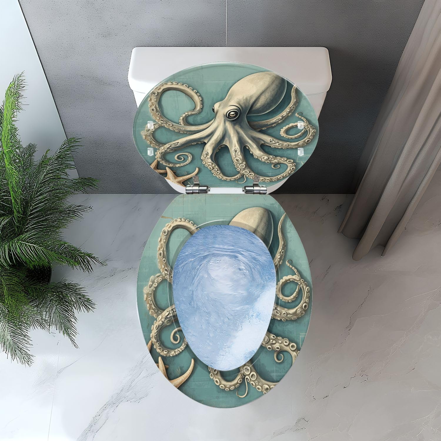 Sedile WC allungato, in resina, decorazione per il bagno.