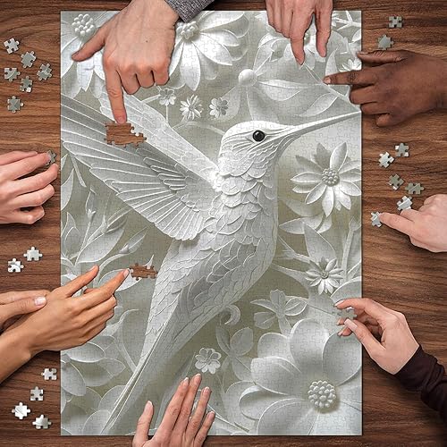 Miniatura 6 de Rompecabezas de colibrí para adultos de 1000 piezas, rompecabezas de flores de colibrí, rompecabezas de arte de corte de papel imposible,