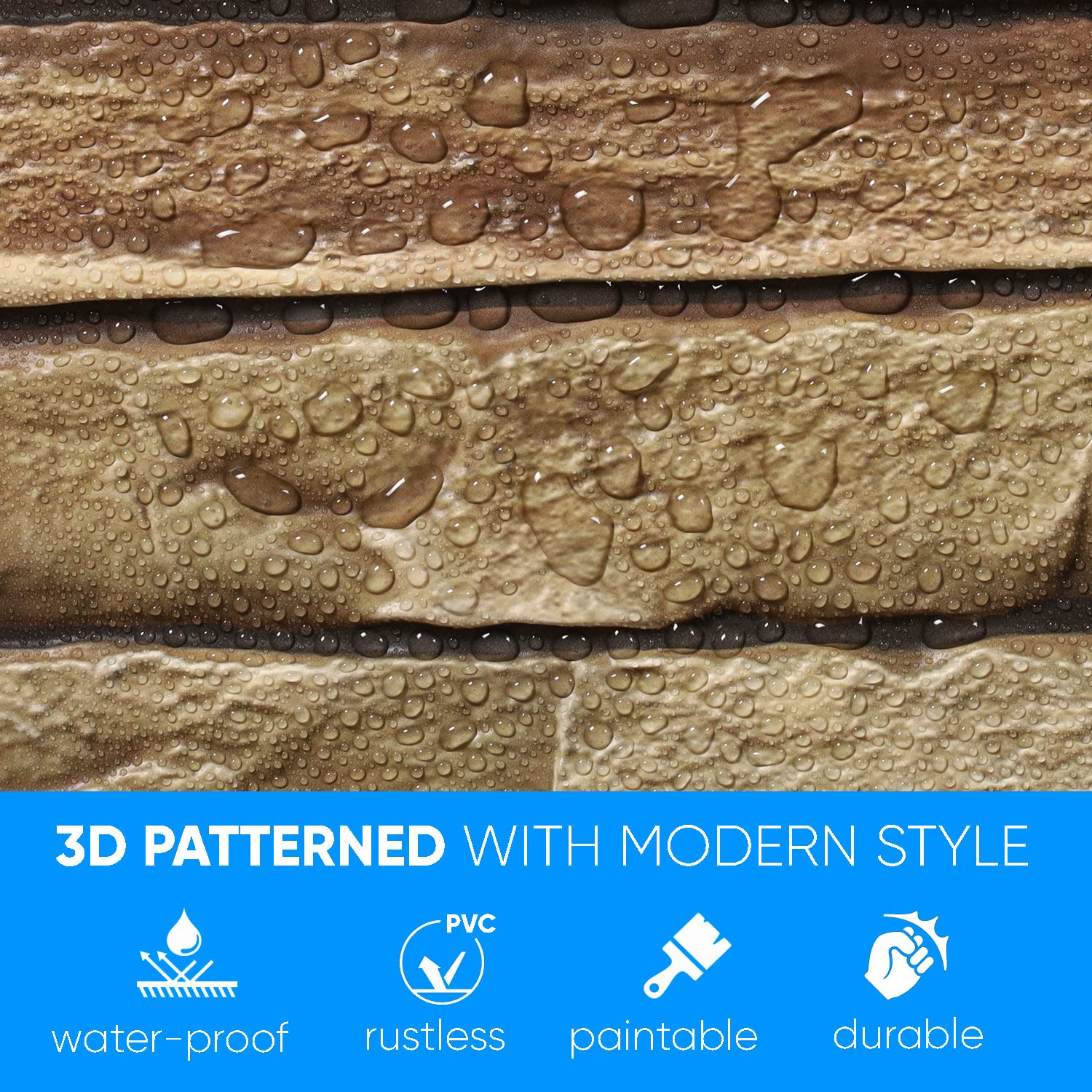 [Grace Baltic] - Paneles de pared 3D efecto madera - aspecto de piedra, revestimiento de espuma de poliestireno para sala de estar, cocina, baño, balcón, dormitorio (4.6 m2, ‎Marrón)