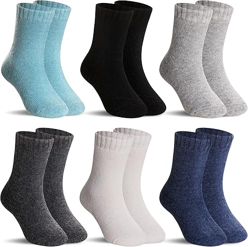 SeeyAN Calcetines de lana merino para niños y niñas, botas de senderismo, térmicos, cálidos, acogedores, suaves, gruesos, 6 pares