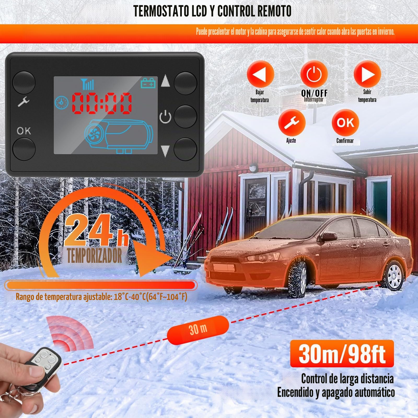 VELPAX Calentador Diésel Portátil Todo en Uno 12 V 8KW,Calentador de Aire Diesel 0,16-0,52 L/h LCD de Control Remoto,Adecuado para automóviles, Camiones, Barcos