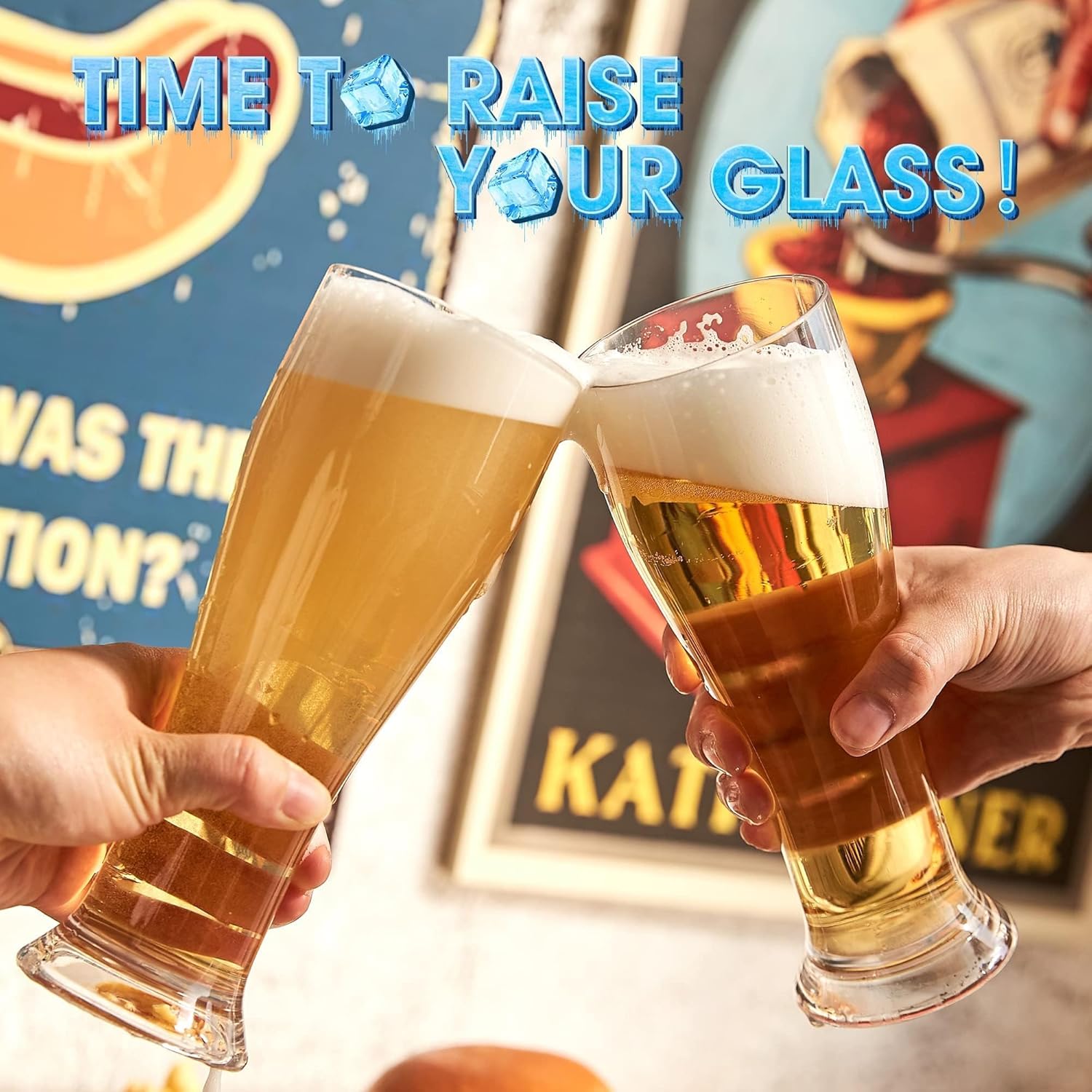 MICHELY Unbreakable Tall Pilsner Beer Glasses Set of 4 (16.5 oz), Tritan Plastic Wheat Beer Cup Tumbler Pint Glass
