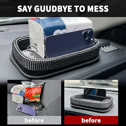 Miniatura 2 de Bandeja de almacenamiento con tachuelas de diamantes para consola central de automóvil, bandeja de mesa familiar, bandeja para salpicadero,