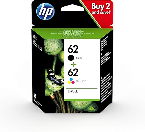 HP N9J71AE 62 Original Ink Cartridges, Black and Tri-color, Multipack, 2 Count (Pack of 1)