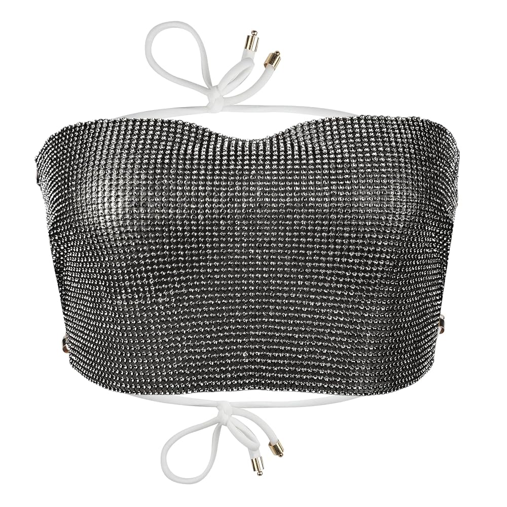 Sexy Rhinestone Tube Crop Top for Women Adjustable Strapless
