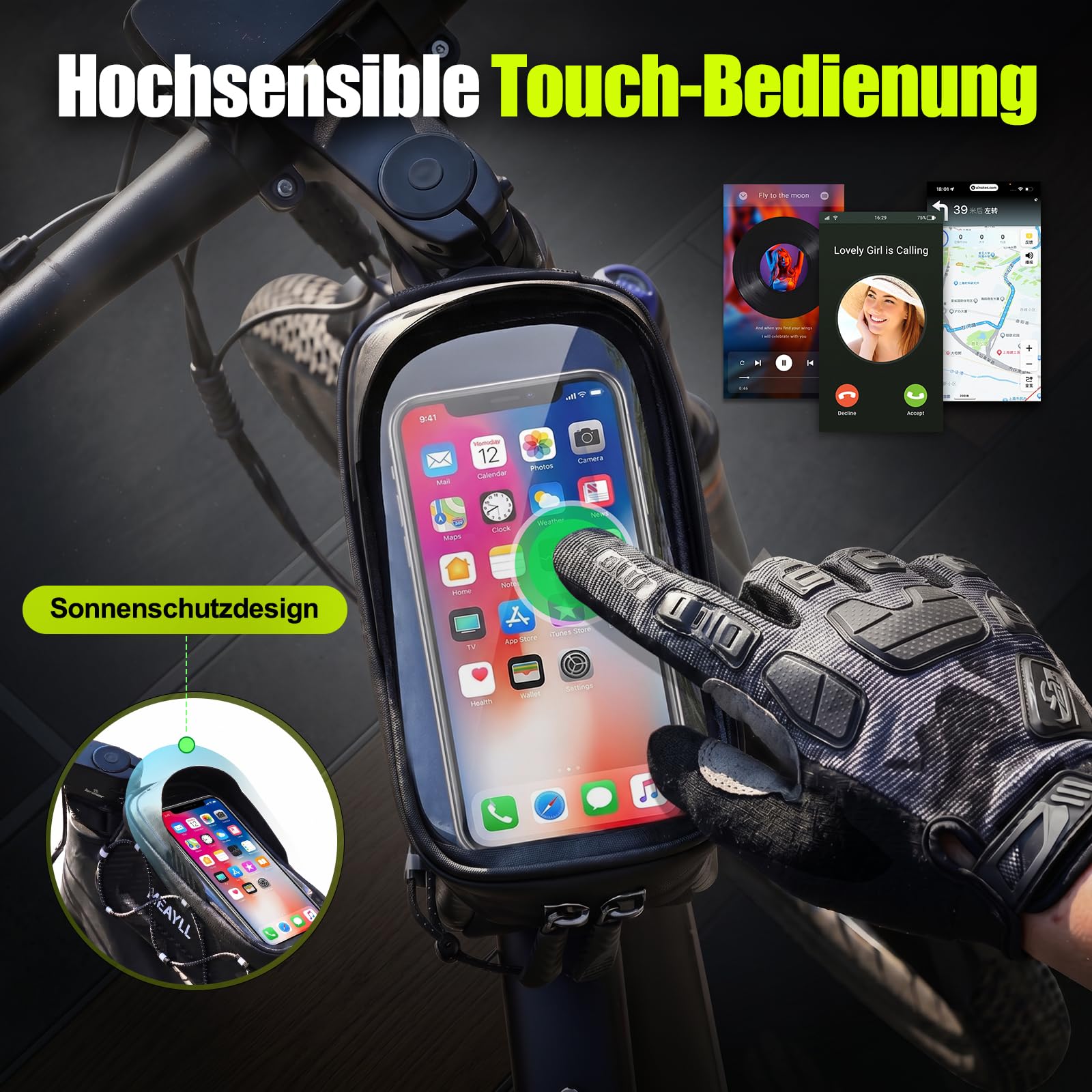 Fahrradtasche Rahmen 1,6L Wasserdicht I Rahmentasche Fahrrad mit Handyfenster & Touchscreen I Oberrohrtasche Fahrrad Klettverschluss – Ideal für Bikepacking, E-Bike, MTB, Gravelbike, Rennrad