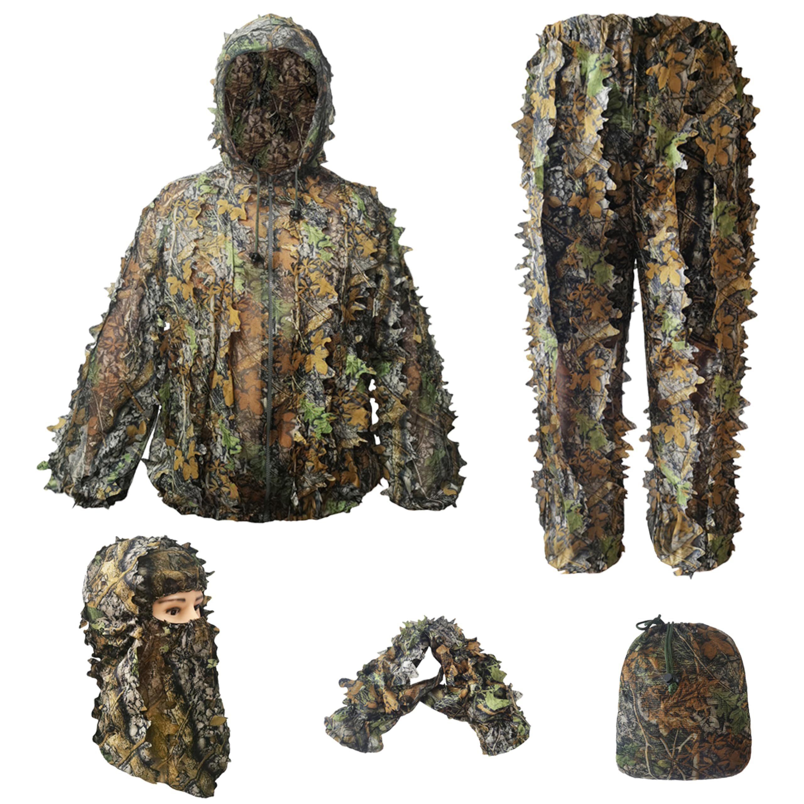 Ghillie Suit for Men -Complete Set with Full Face Mask & Gloves | Perfect for Outdoor Camouflage, Turkey Hunting, Halloween!