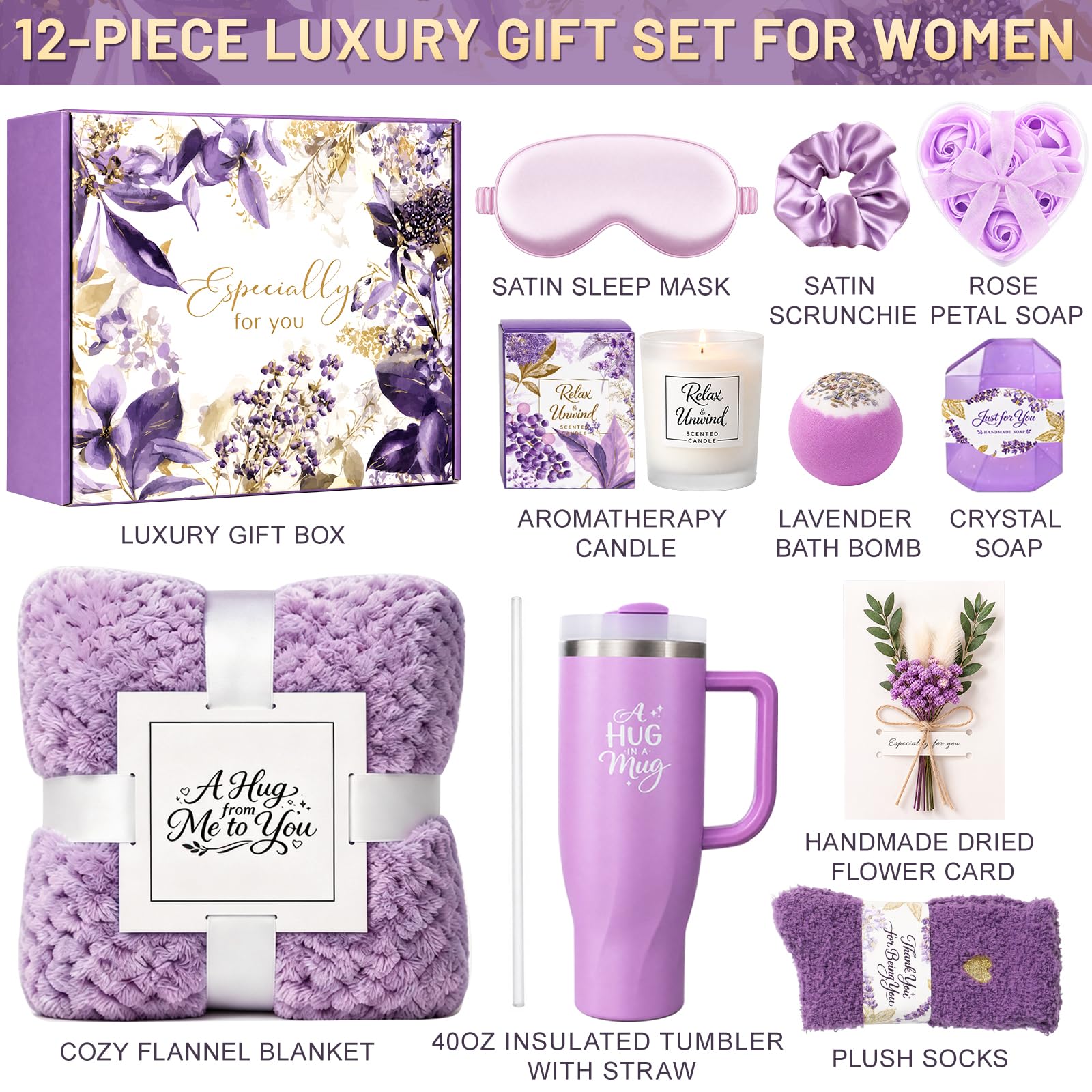 Regalo di compleanno per donna, cesto regalo di lusso per mamma, moglie, lei, regalo "Thinking of You", "Get Well Soon Care" da donna, confezione regalo per amica, sorella