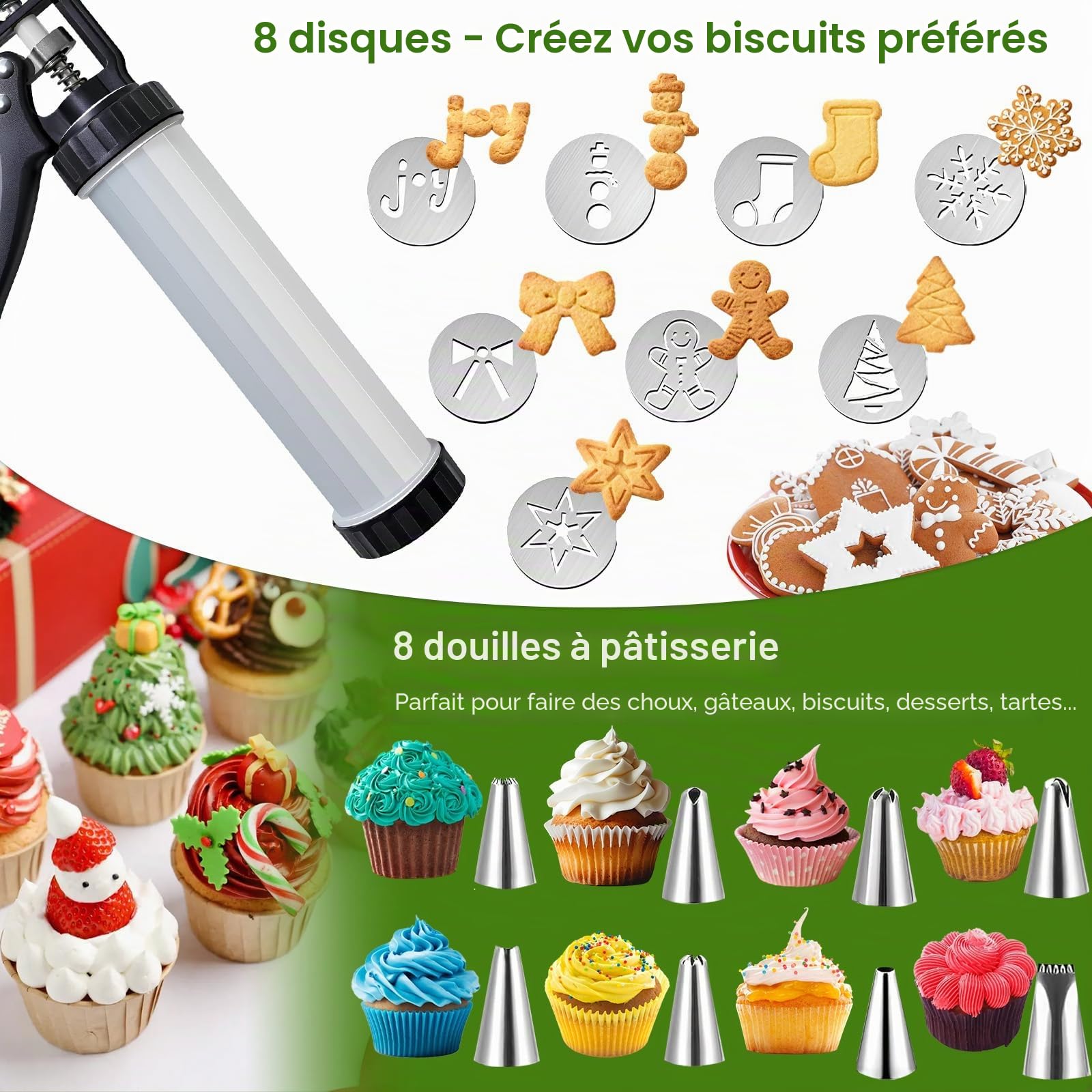 Machine a Churros,Presse à Biscuits pour Pâtisseries - Appareil a Churros avec 12 Pochoirs, 8 Douilles et Poche à Douille - Presse à Churro Pistolet à Pâtisserie pour Gâteaux Dessert et Biscuits