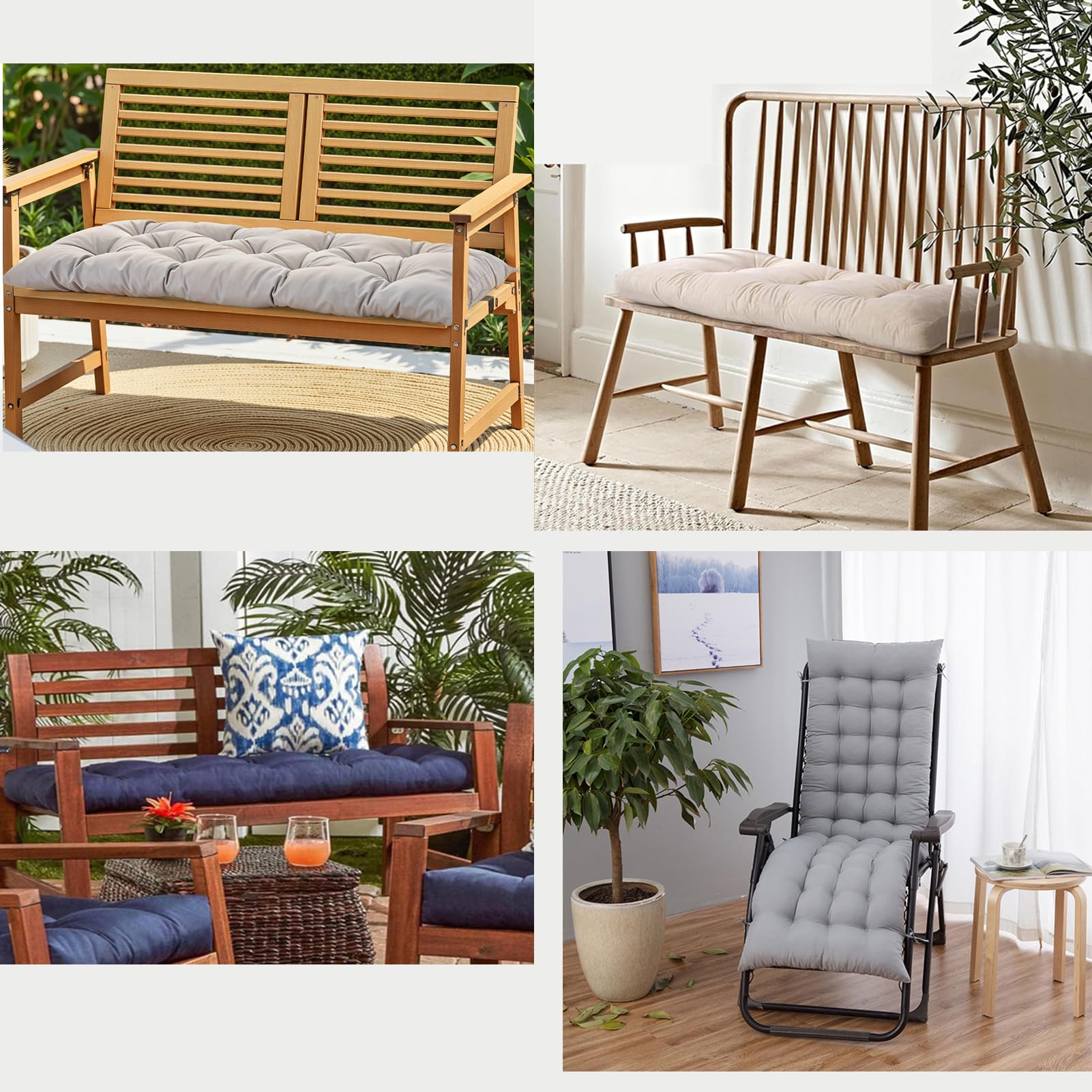 Panchina da giardino impermeabile a 2/3 posti, 120 cm di spessore, 8 cm, con lacci, cuscino per sedia da esterno grigio chiaro 100 x 50 x 8 cm - Comfort & Sle Upgrade