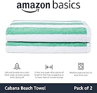 Vista 2 de Yaxa Basics - Paquete de 2 toallas grandes de 100% algodón terry con diseño cabana a rayas, suaves y absorbentes, de secado rápido, para piscina