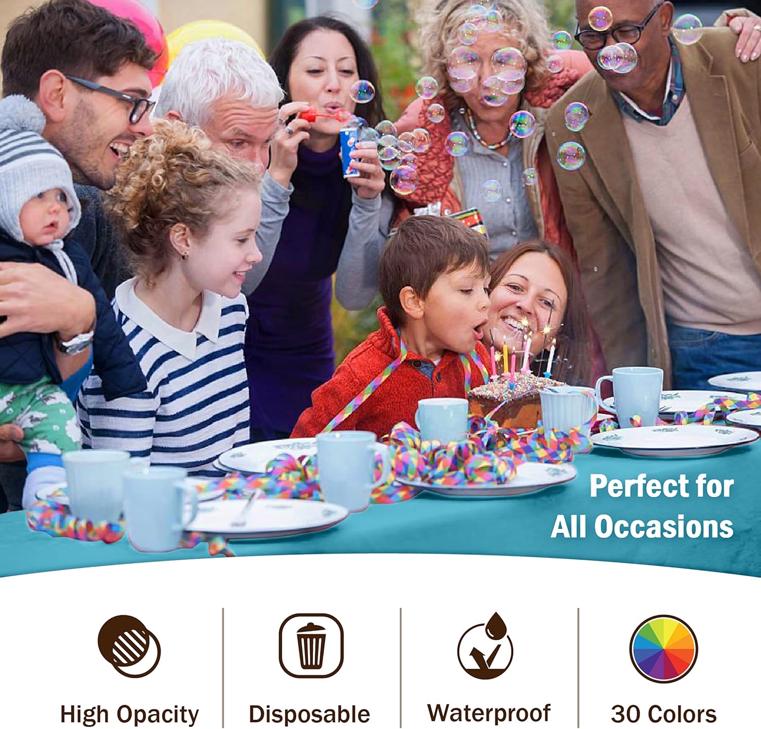 Party Solids Turquoise Rectangular Plastic Tablecloth - 54x108 Inch, Pack Of 24