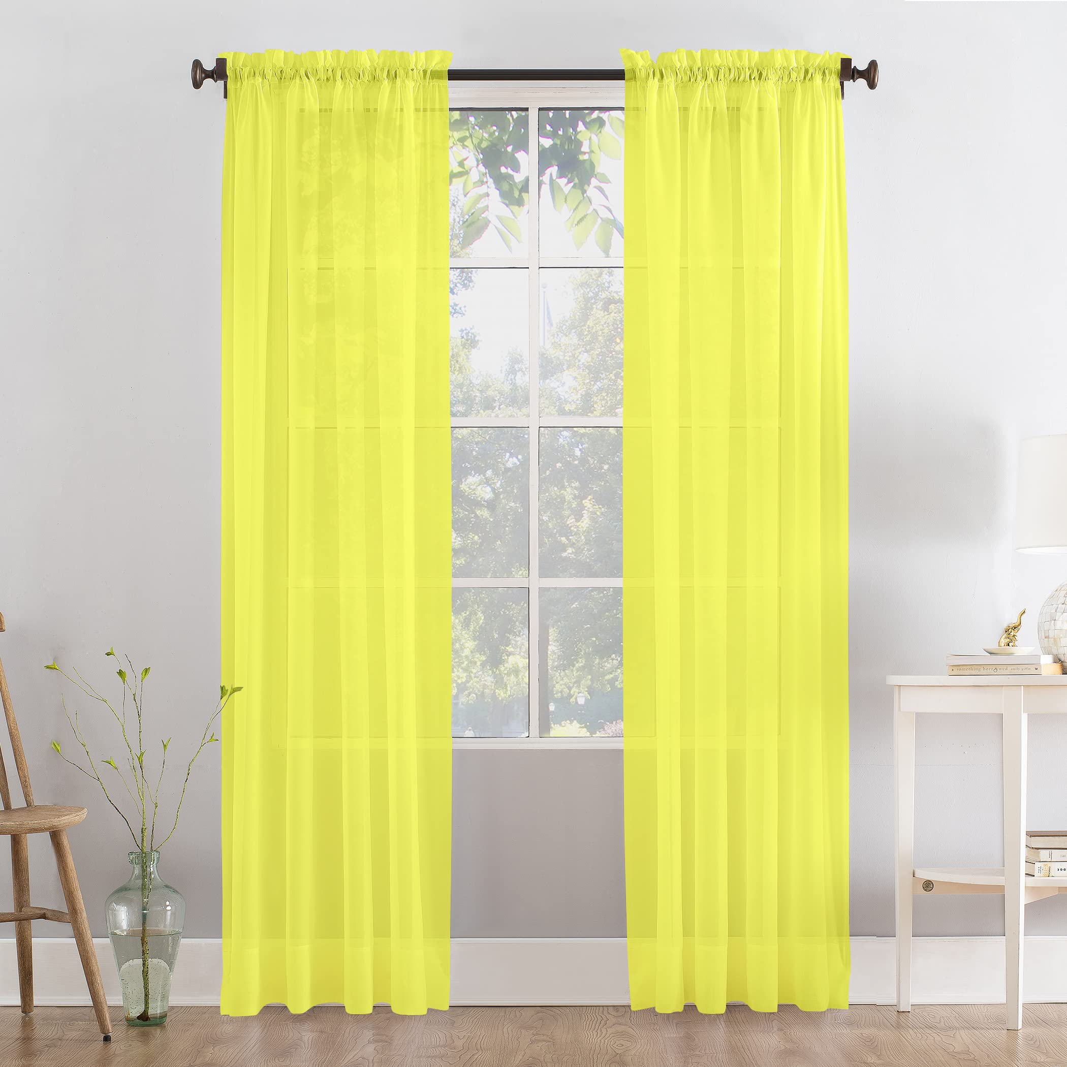 Megachest Yellow A Pair Of Slot Top Voile Curtains (, 56" Widex81 Drop 2 Panels)