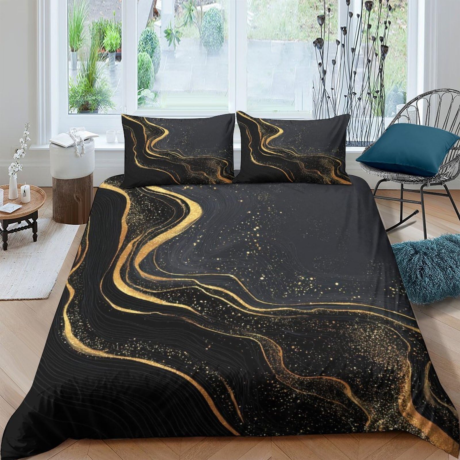 3D Printed Marble Duvet Cover, Microfiber Bedding Cover Hidden Zipper for