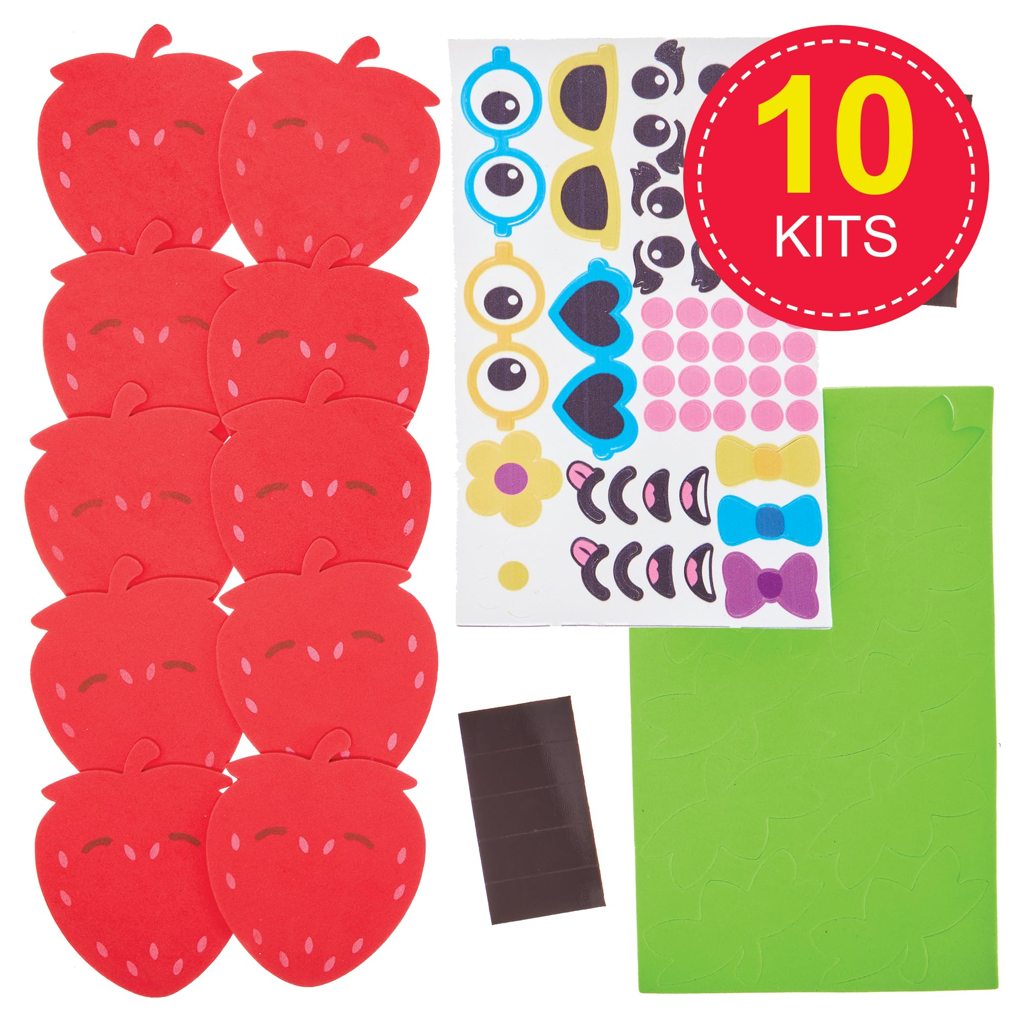 Baker Ross FN175 Strawberry Mix & Match Magnet Kits - Pack of 10, Decoration Craft Kits for Kids, Multicolour, 2.5 cm - Image 2