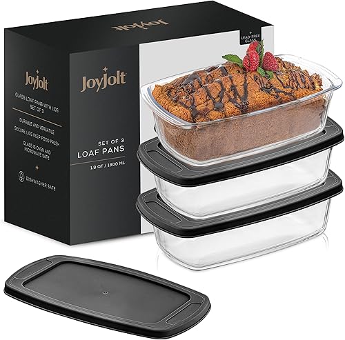 Miniatura 9 de JoyJolt Juego de 3 moldes para hornear pan con tapas. 1.9 cuartos de galón, plato rectangular grande para hornear con tapa. Molde para horno, sartén