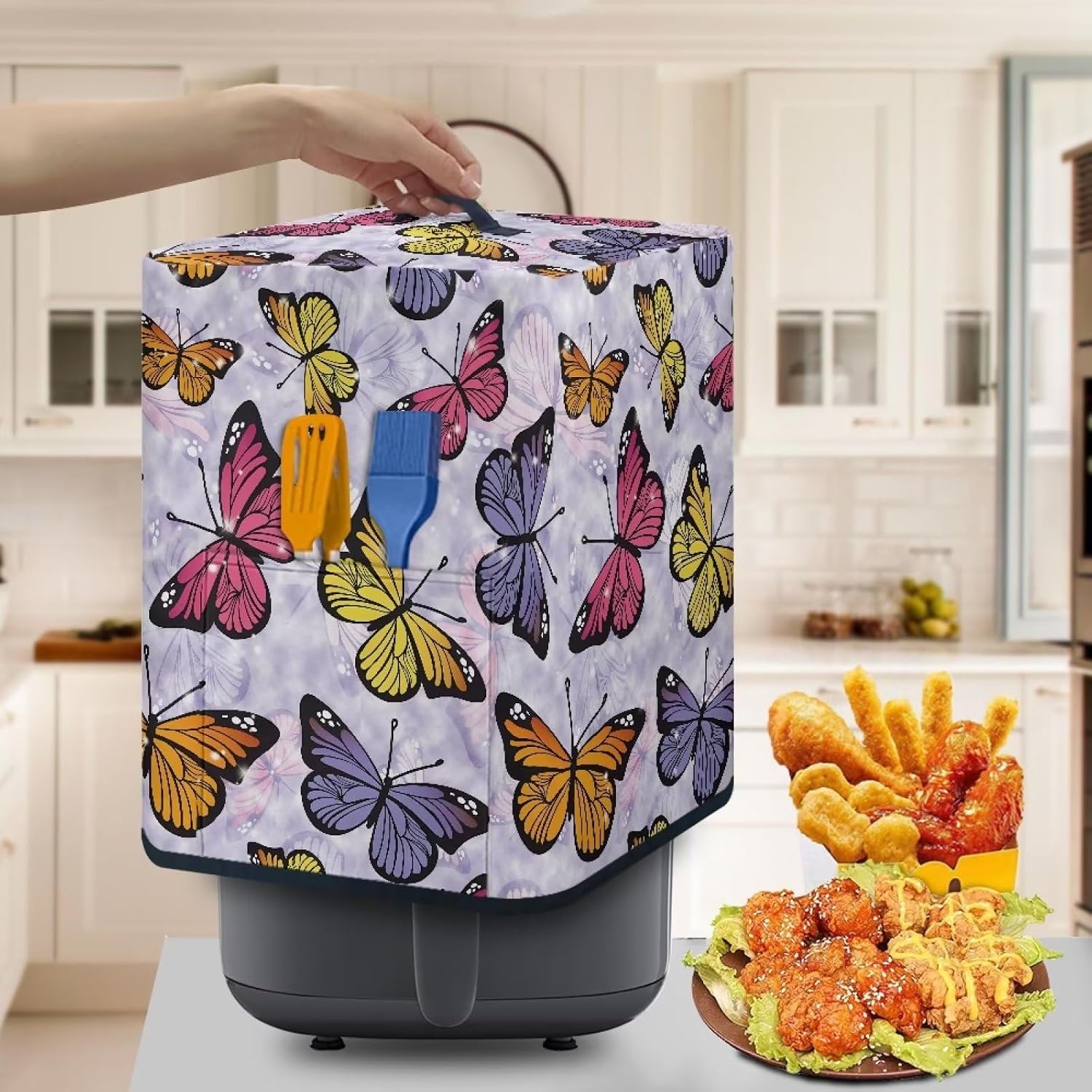 doginthehole Butterfly Air Fryer Dust Cover Cute Protection Cloth Cover for Kitchen Samll Appliance Covers Home Decorations Electric Pressure Cooker Cover with Accessory Storage Pocket and Top Handle image 5