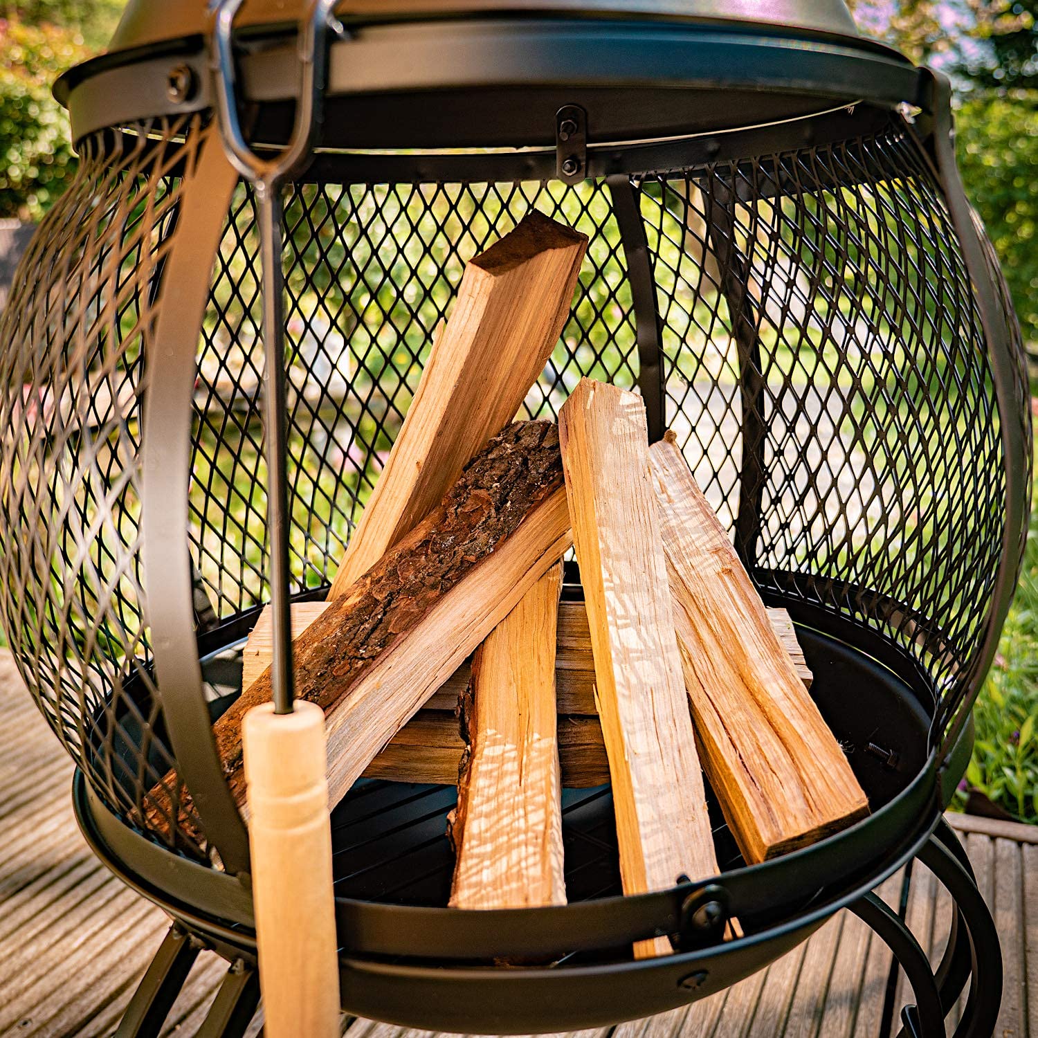 Gartenofen San Louis 90cm mit Funkenschutz und Schürhaken schwarz/kupferfinish
