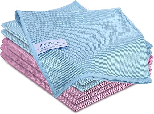 Paños de limpieza absorbentes de microfibra de vidrio, 13.78 x 15.75 pulgadas (paquete de 6, azul y ciruela)
