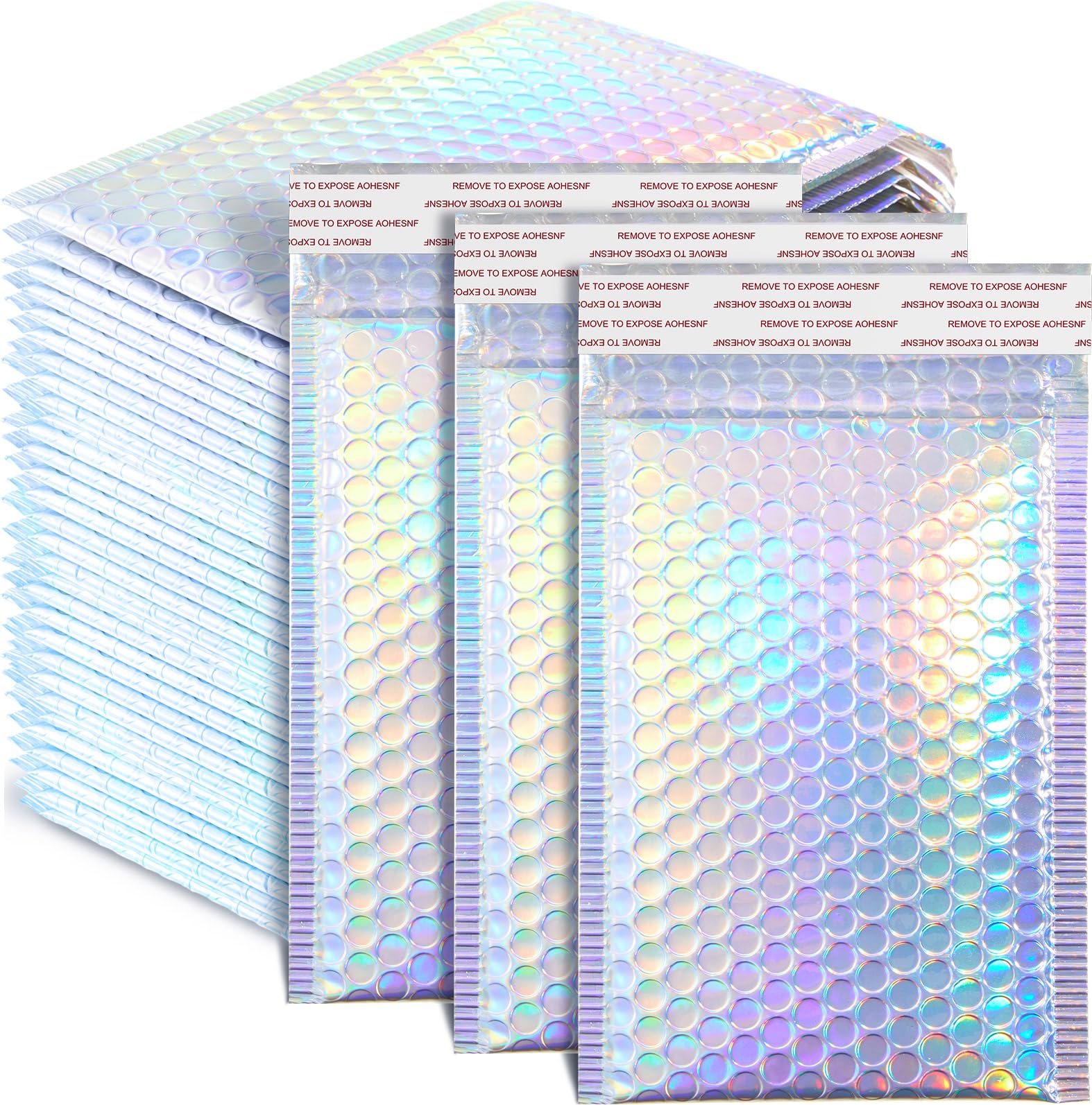 Henoyso 60 sobres holográficos de burbujas de 6 x 9.5 pulgadas, sobres acolchados metálicos, autoadhesivos, impermeables, bolsas de envío gruesas para libros, ropa, maquillaje, joyas, color arcoíris