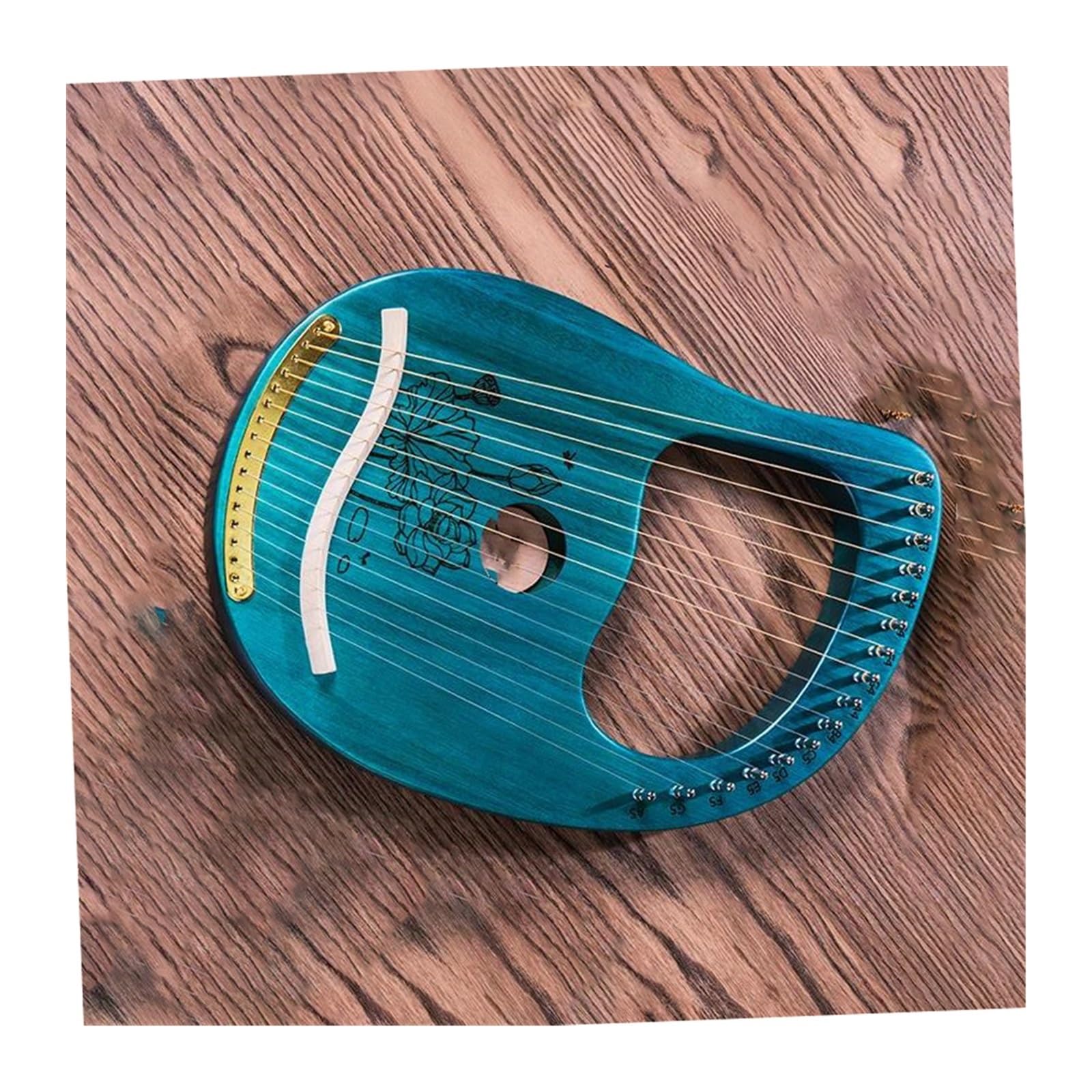 harfe instrument Blaue Lyra-Harfe 16 Saiten Klavier Musikinstrument Holz Mahagoni Mit Hübschem Aufdruck Und Stimmschlüssel Schwarze Tasche(16 Blue)