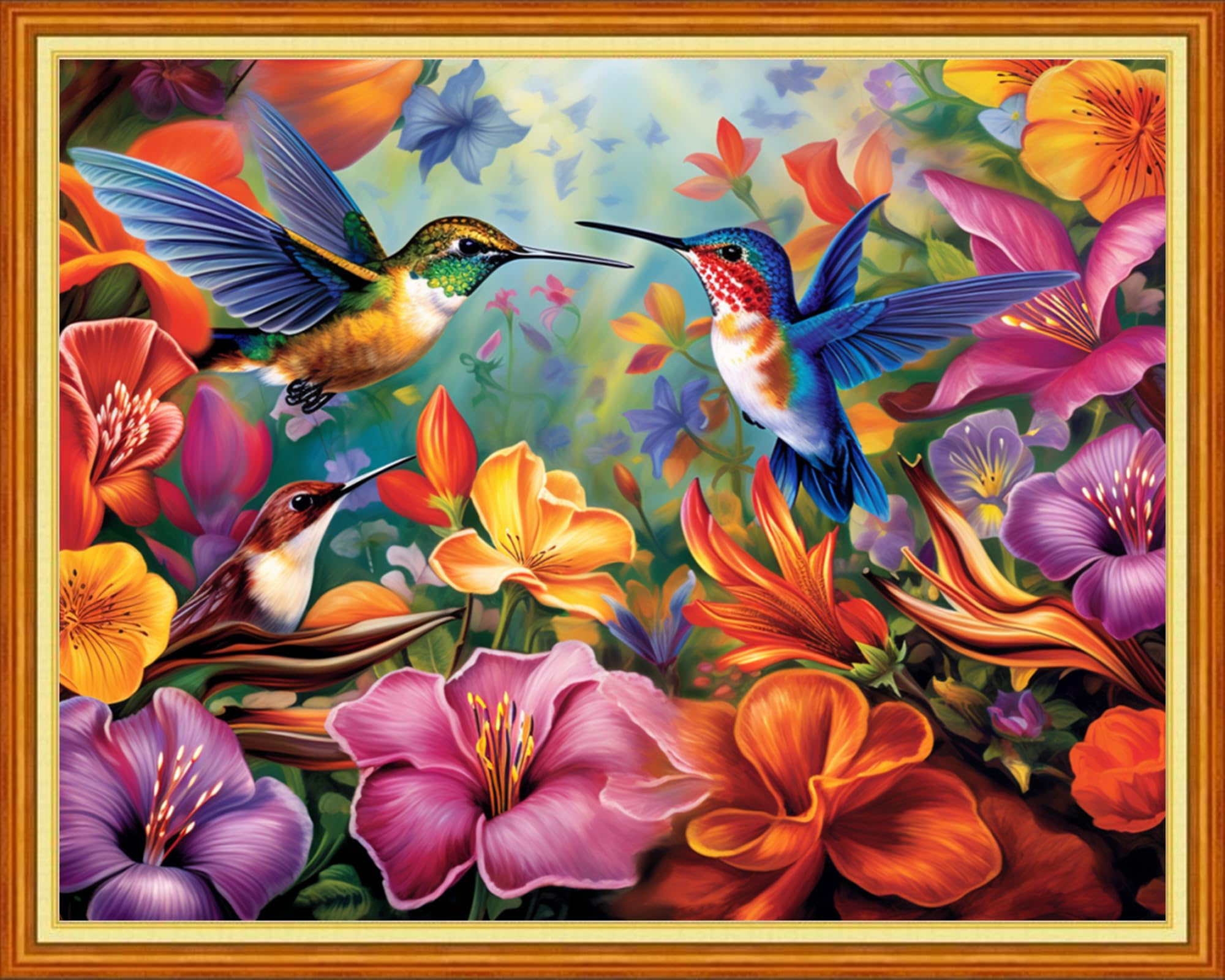 DMCVIVR Stamped Cross Stitch Kit for Beginners - Adults Embroidery Kit - 11CT-Flower Hummingbird - 16x20 inches
