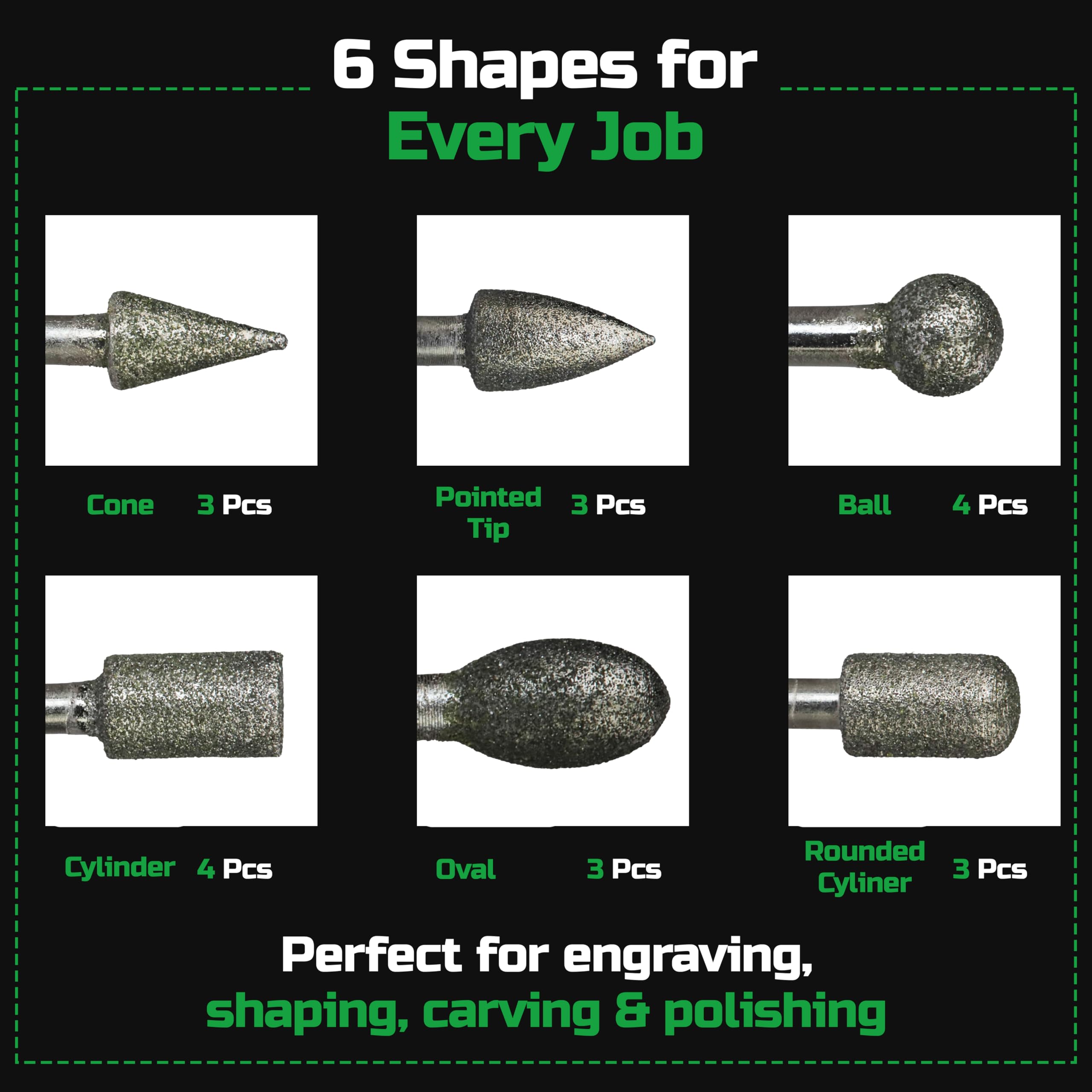Diamond Burr Bits 20-Pc 1/8" Shank 120 Grit for Dremel Rotary Tool — Amazon image 4