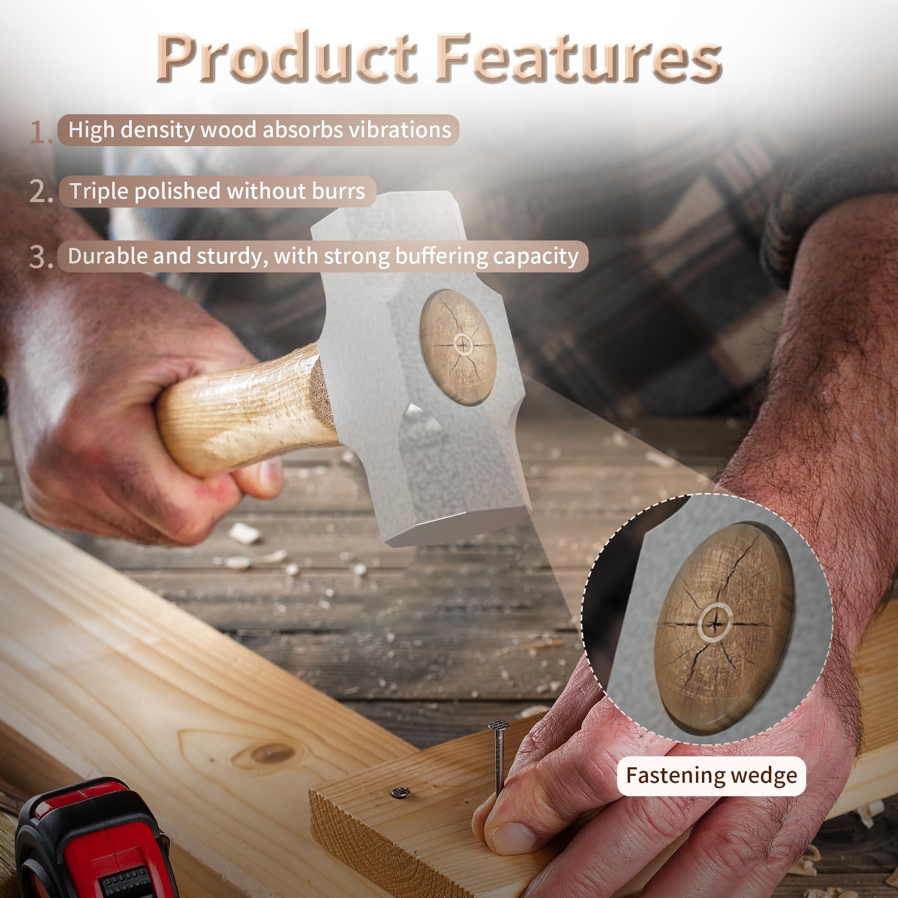 Premium Oak Hammer Handles - 40cm Long (2 Pack) -4