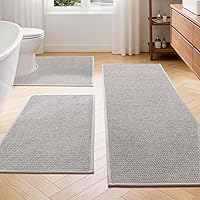 YIHOUSE Gray 3-Piece Bathroom Rug Set: Ultra-Thin Quick Dry Non-Slip Bath Mats, Toilet Rug & Runner for Tub Sink - Absorbent Machine Washable