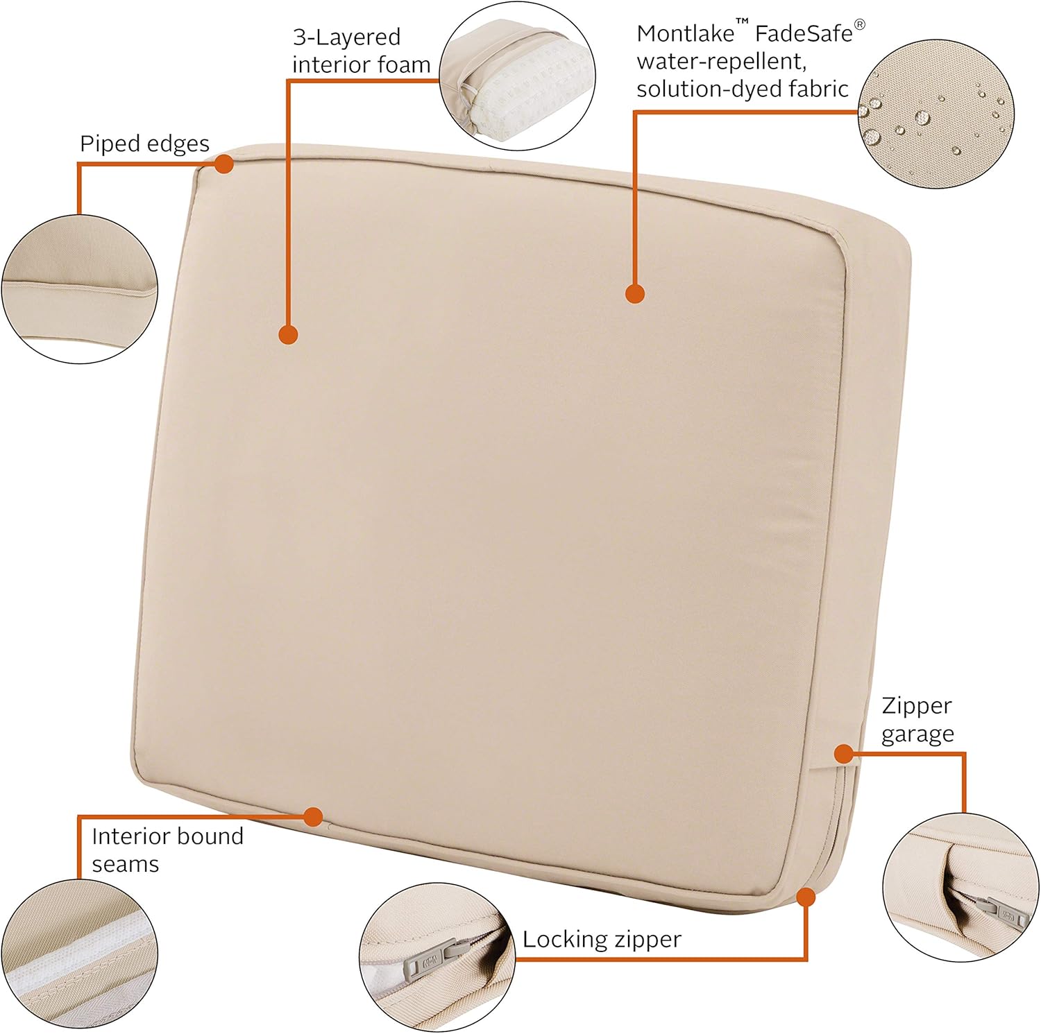 Classic Accessories Montlake Water-Resistant 21 x 22 x 4 Inch Patio Lounge Back Cushion, Antique Beige, Outdoor Loveseat Cushions