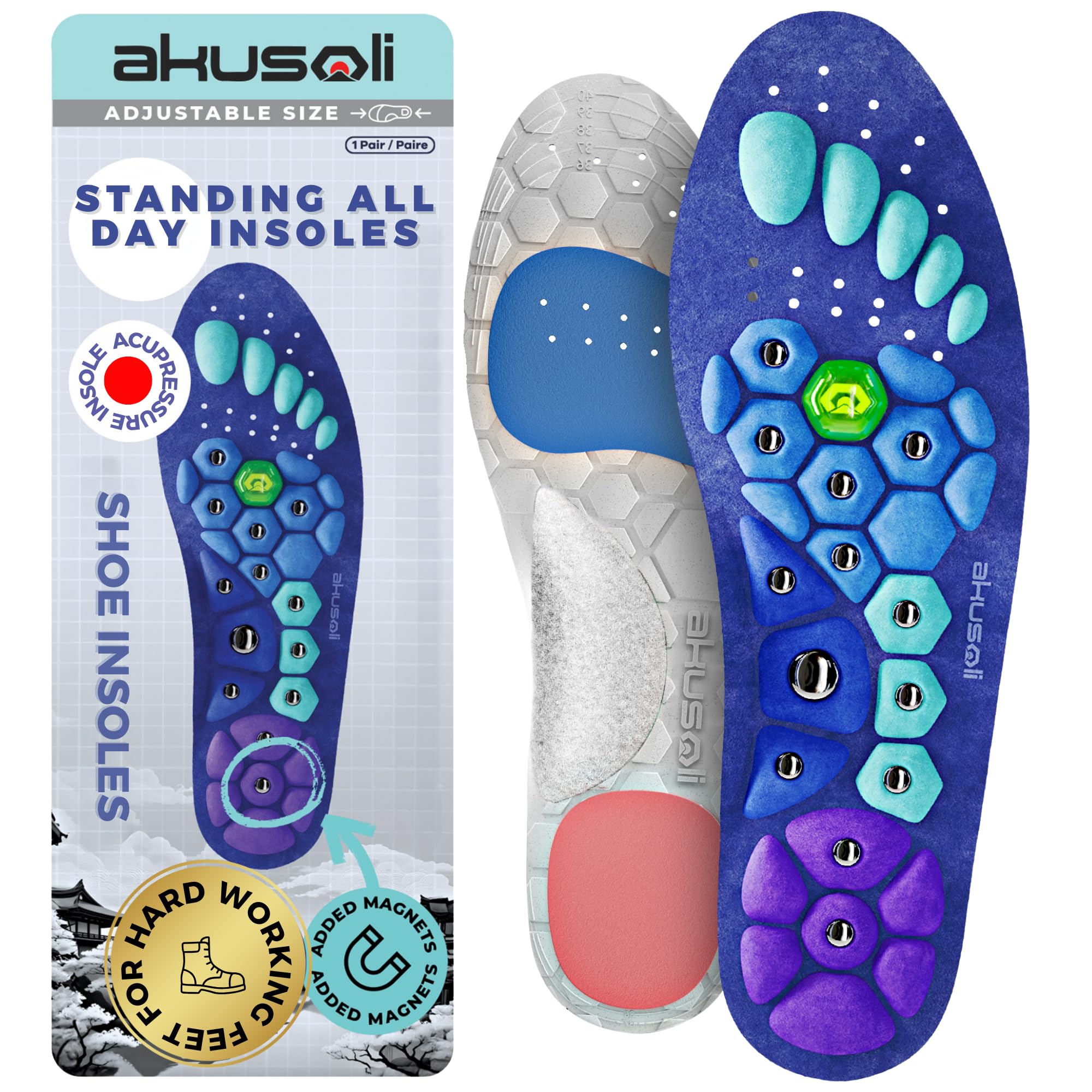 Akusoli Plantillas | Plantillas Akusoli Mujer Hombre, Gel Hombre Trabajo. Plantilla Pies Magnetic, Japonesas Soporte del Arco, AbsorciÃ³n de Impactos, Plantilla CÃ³moda EU36-41.5