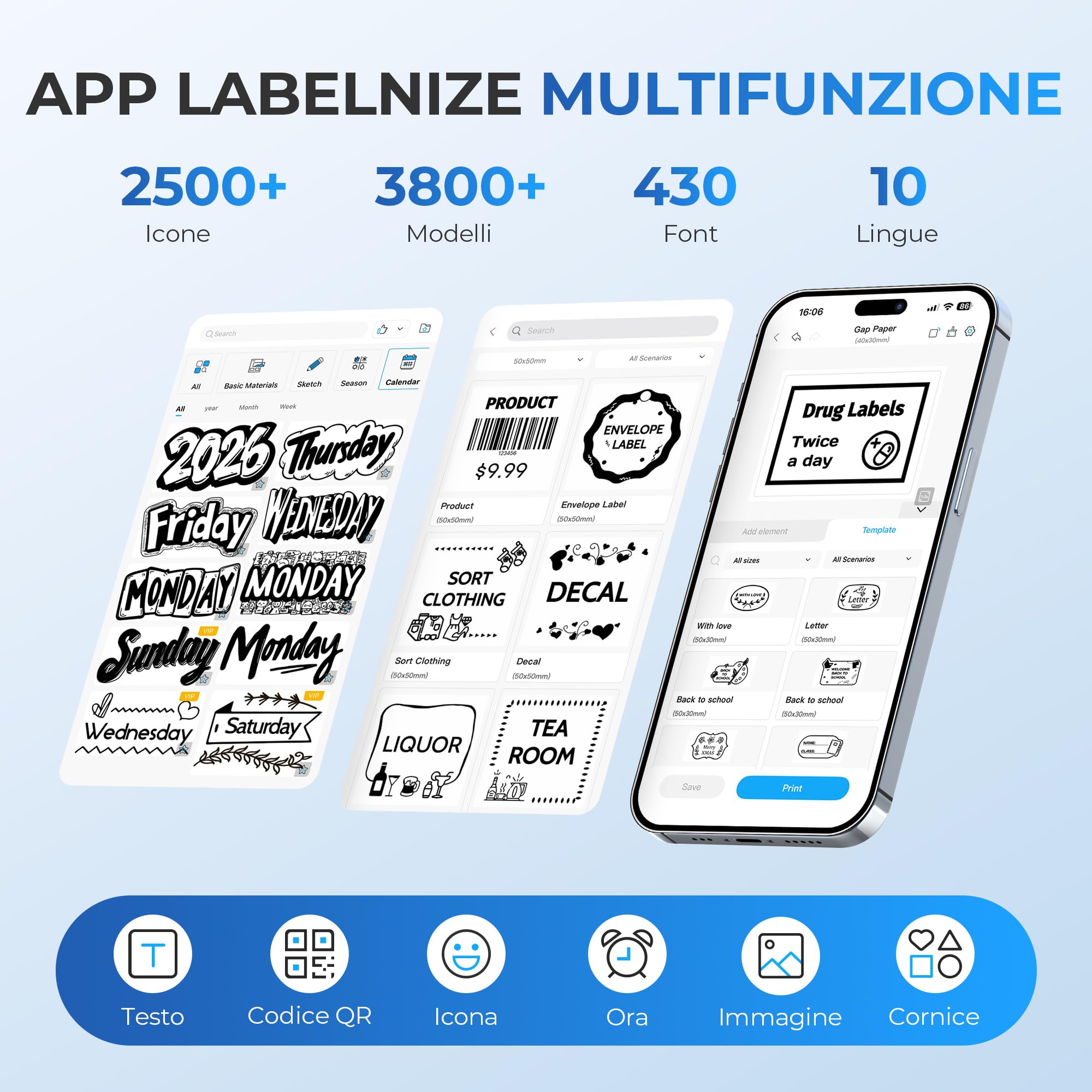 PM240 Stampante termica etichette adesive Bluetooth, Nero | Incluso 3 Rotolo Di Etichette, Stampante Da 2 Pollici, Numerosi Modelli Predefiniti Per Ufficio, Scuola, Casa E Fai‑Da‑Te.