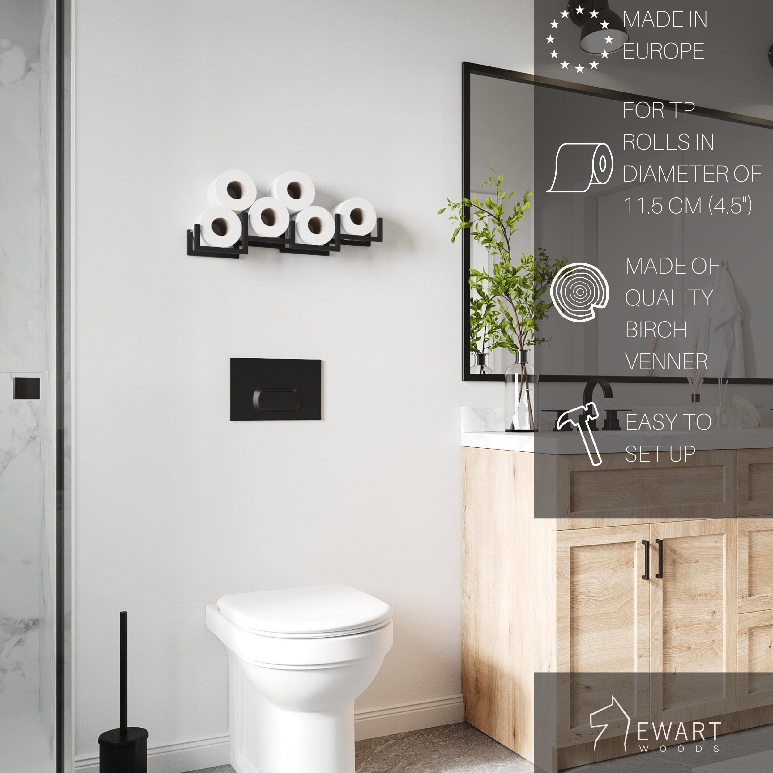 Wood Toilet Paper Holder Toilet Paper Shelf Wood Holder for Toilet Paper (Black)