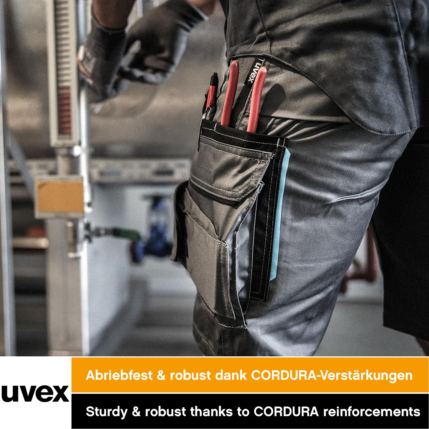 Uvex Pantalon de Travail Court Tune-Up pour Hommes - Poches à Outils renforcées en Cordura - léger et Respirant