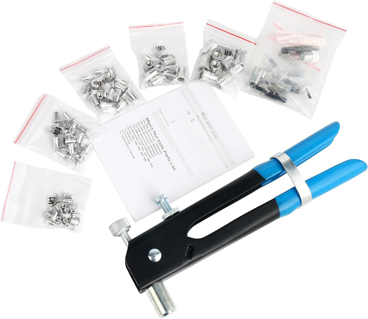 Buy 86pcs Heavy Duty Blind Rivet Nut Kit Set, Riveter Tool, Rivet Nut