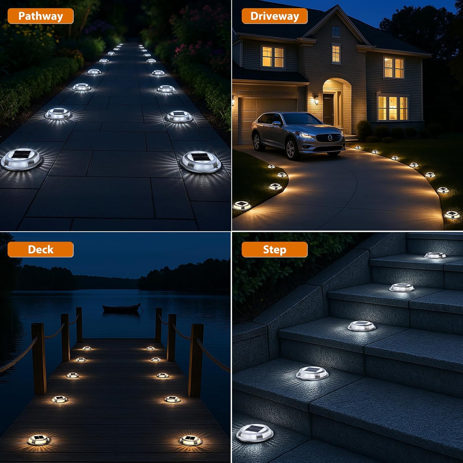 Solar Deck Lights,12 Pack Driveway Dock Light 2 Colors in 1 Solar Powered Lights Outdoor IP68 Waterproof Driveway Marker for Warning Step/Garden/Sidewalk/Pathway/Yard (Warm White & Cool White)