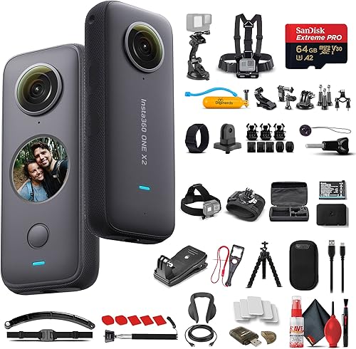 insta360 ONE X2 Cámara de acción impermeable de 360 grados, 5.7K 360, estabilización, pantalla táctil, transmisión en vivo, cámara web, control de