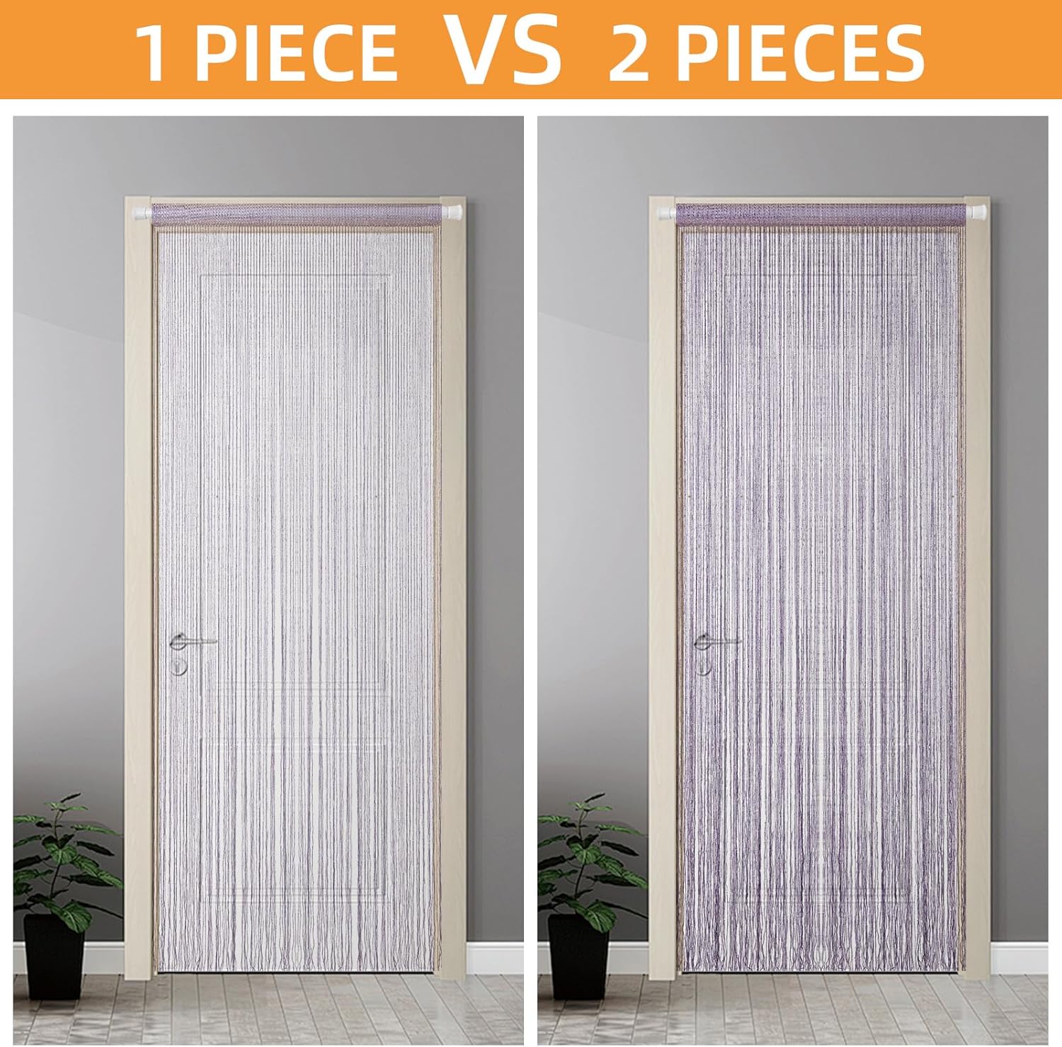 10 Pack 39 x 79 Inch String Curtains for Doorways, Hanging Fringe Hippie Room Divider Privacy Decor Glitter Beaded Curtains for Door Window Hallway Entrance Wall Closet Bedroom Party, Purple