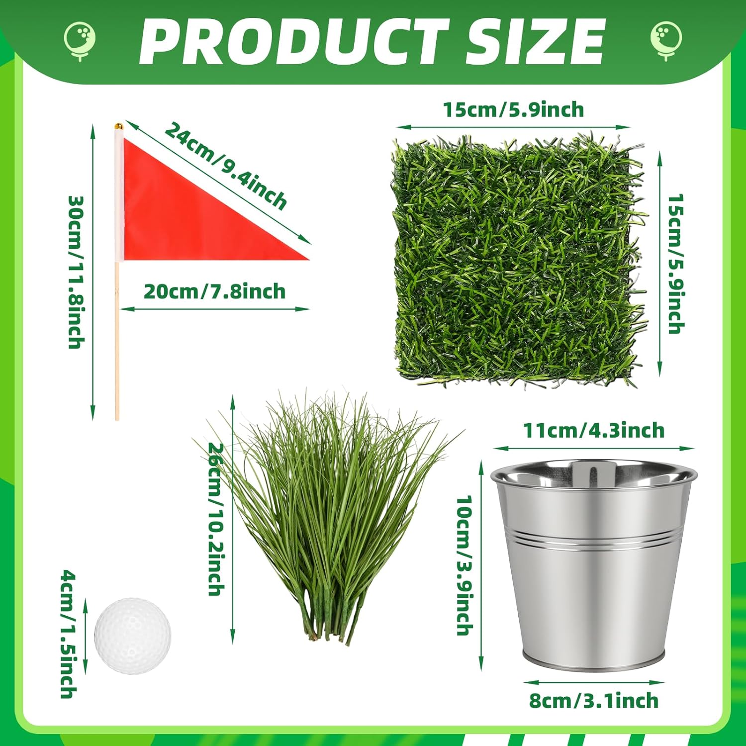 6 Set Golf Centerpieces for Tables Includes 6 Iron Buckets Artificial Grass Mats Red Flags 12 Mini Golf 90 Artificial Grass Party Table Decorations for Sport Themed Retirement Birthday Party Supplies